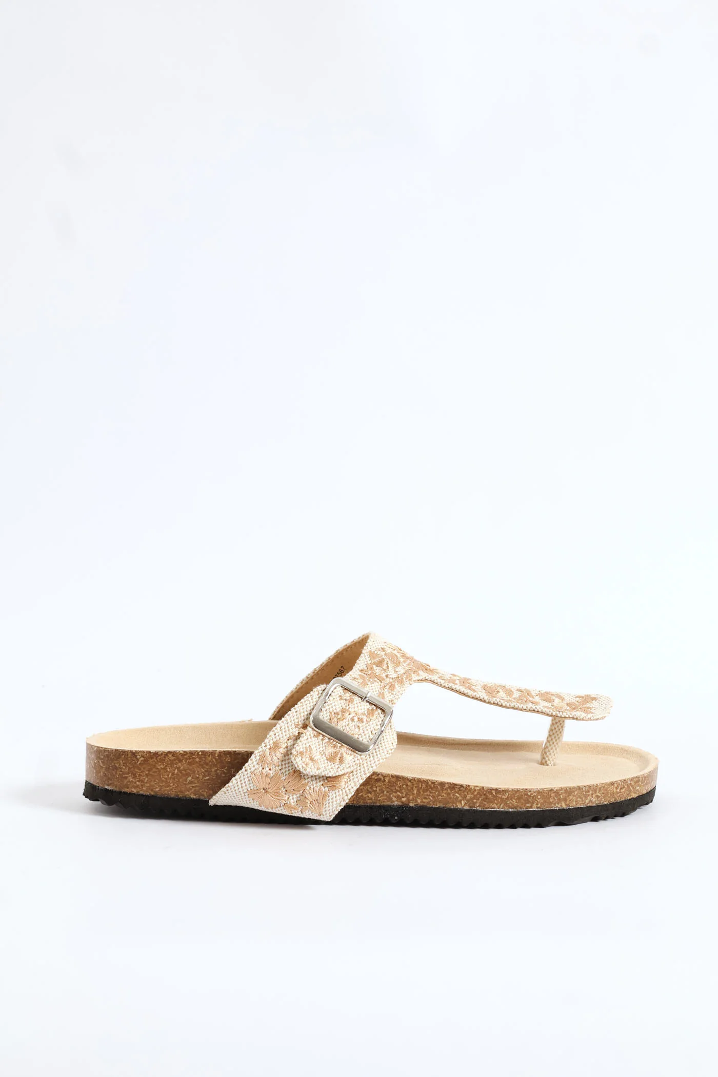 Flower Detail Thong Sandal On Cork Outsole - Natural - Image 2
