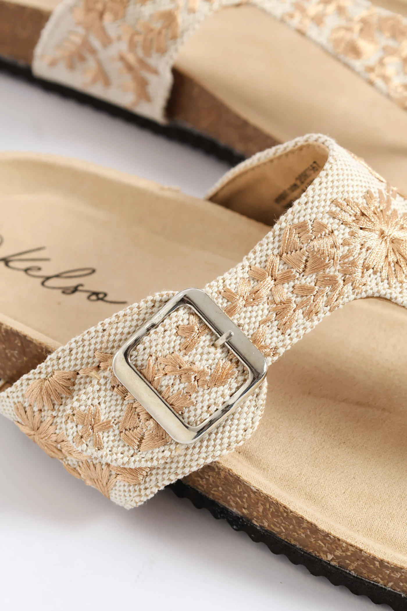 Flower Detail Thong Sandal On Cork Outsole - Natural - Image 4