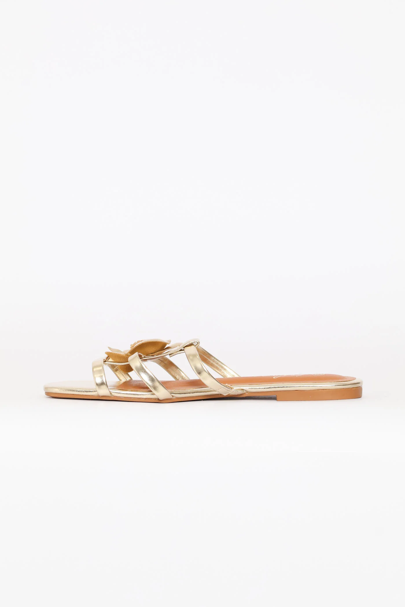 Flower Detail Triple Strap Sandal - Gold - Image 3