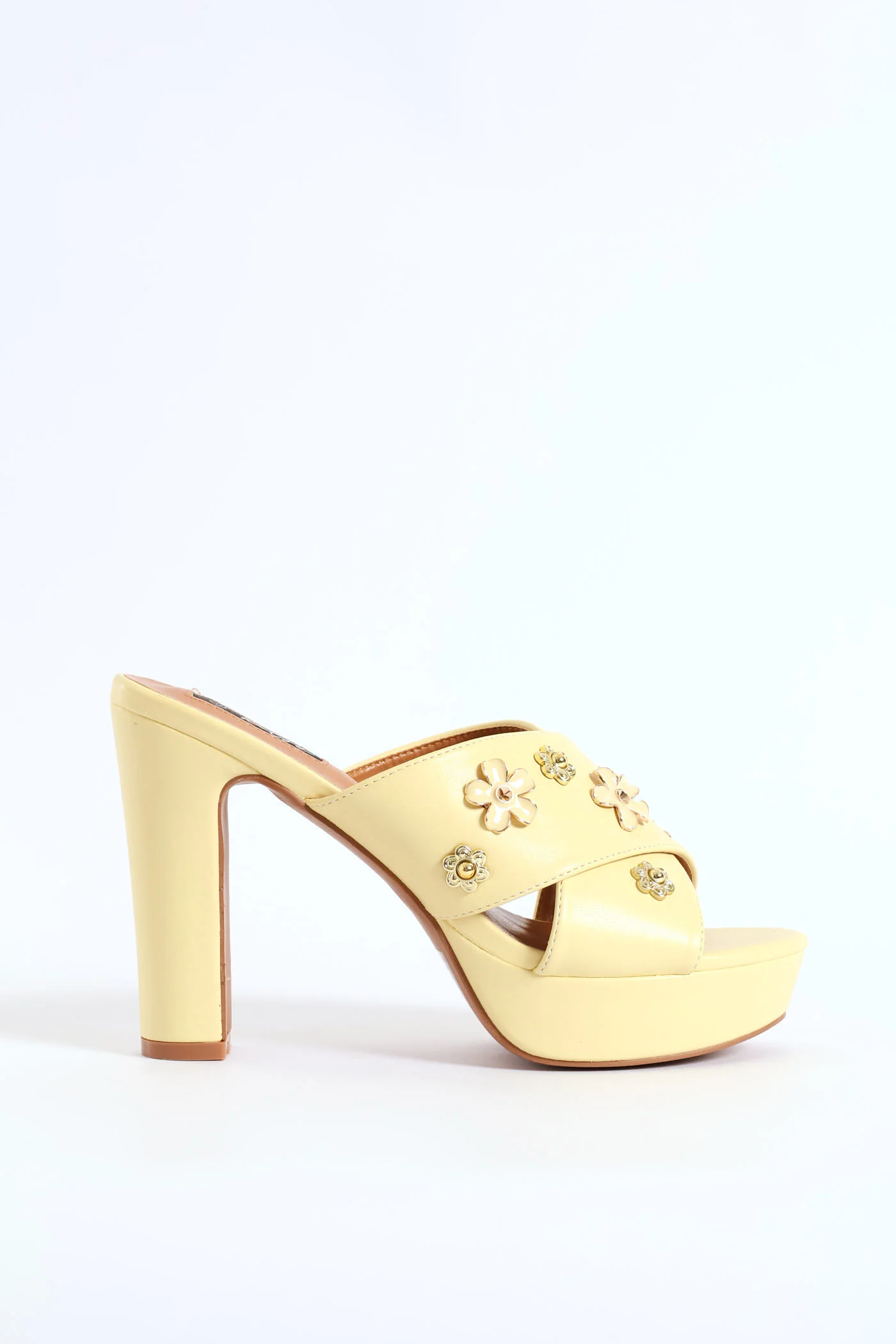 Flower Jewel Crosstrap Platform Heel - Light Yellow - Image 3