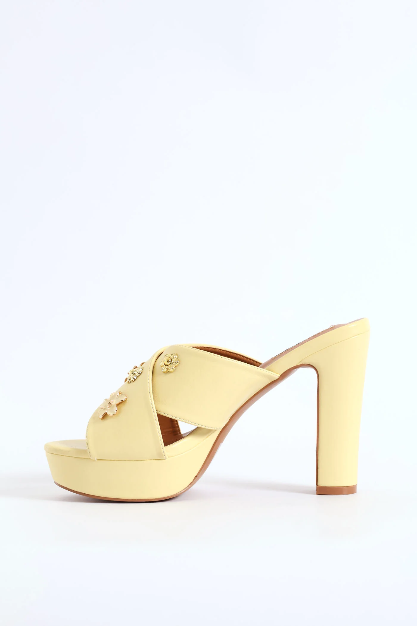 Flower Jewel Crosstrap Platform Heel - Light Yellow - Image 4