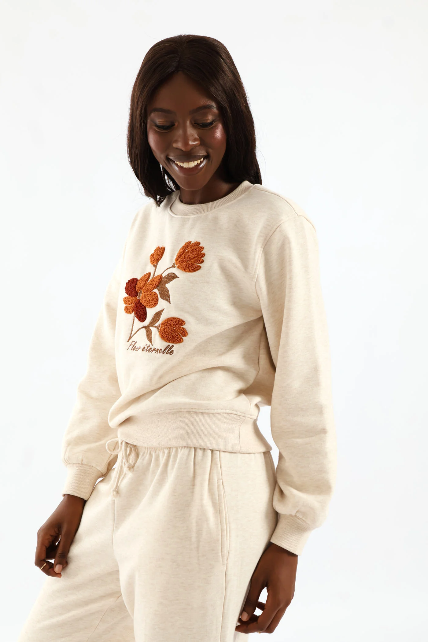 Flower Loop Embroidery Pullover - Oatmeal Melange - Image 10