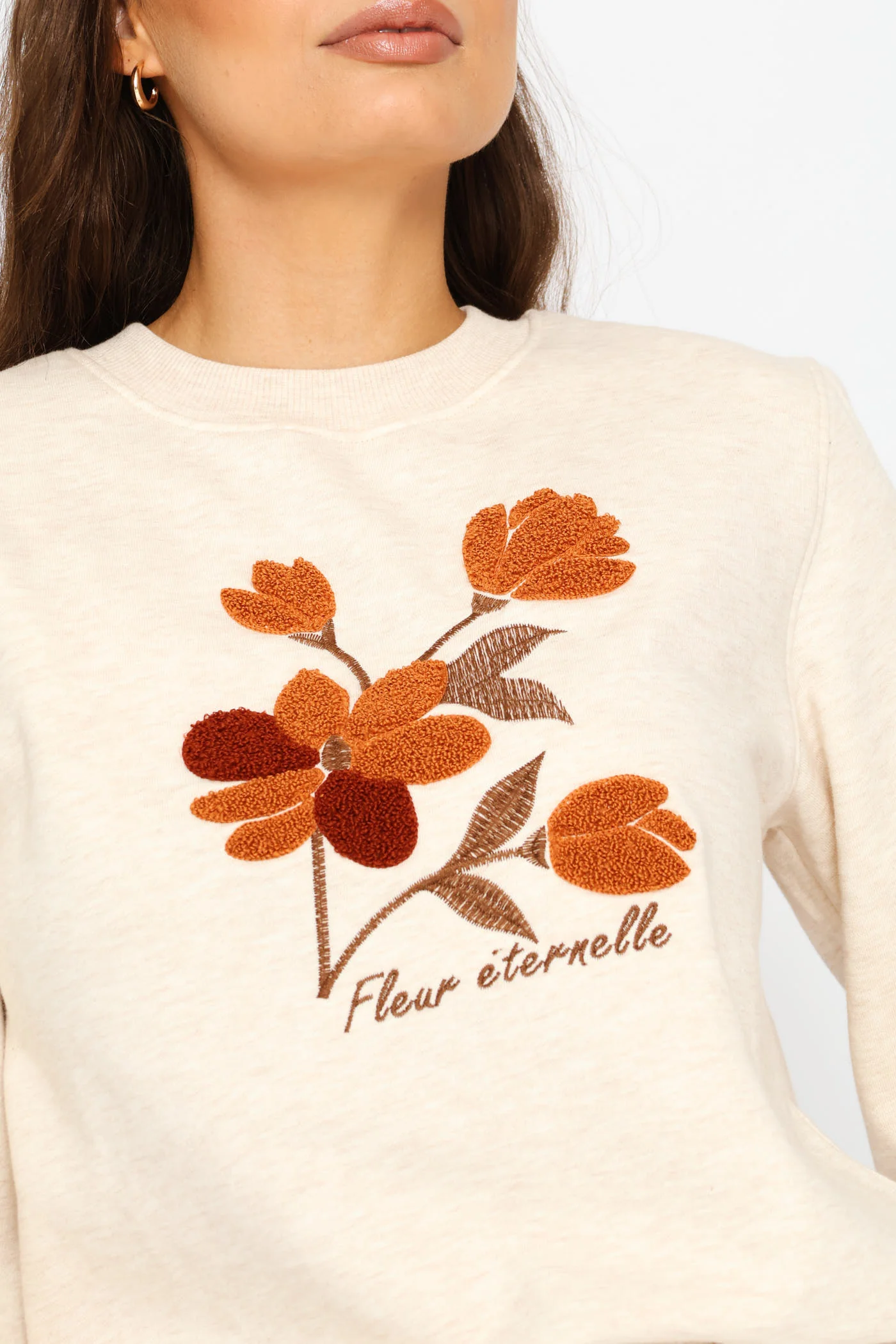Flower Loop Embroidery Pullover - Oatmeal Melange - Image 3