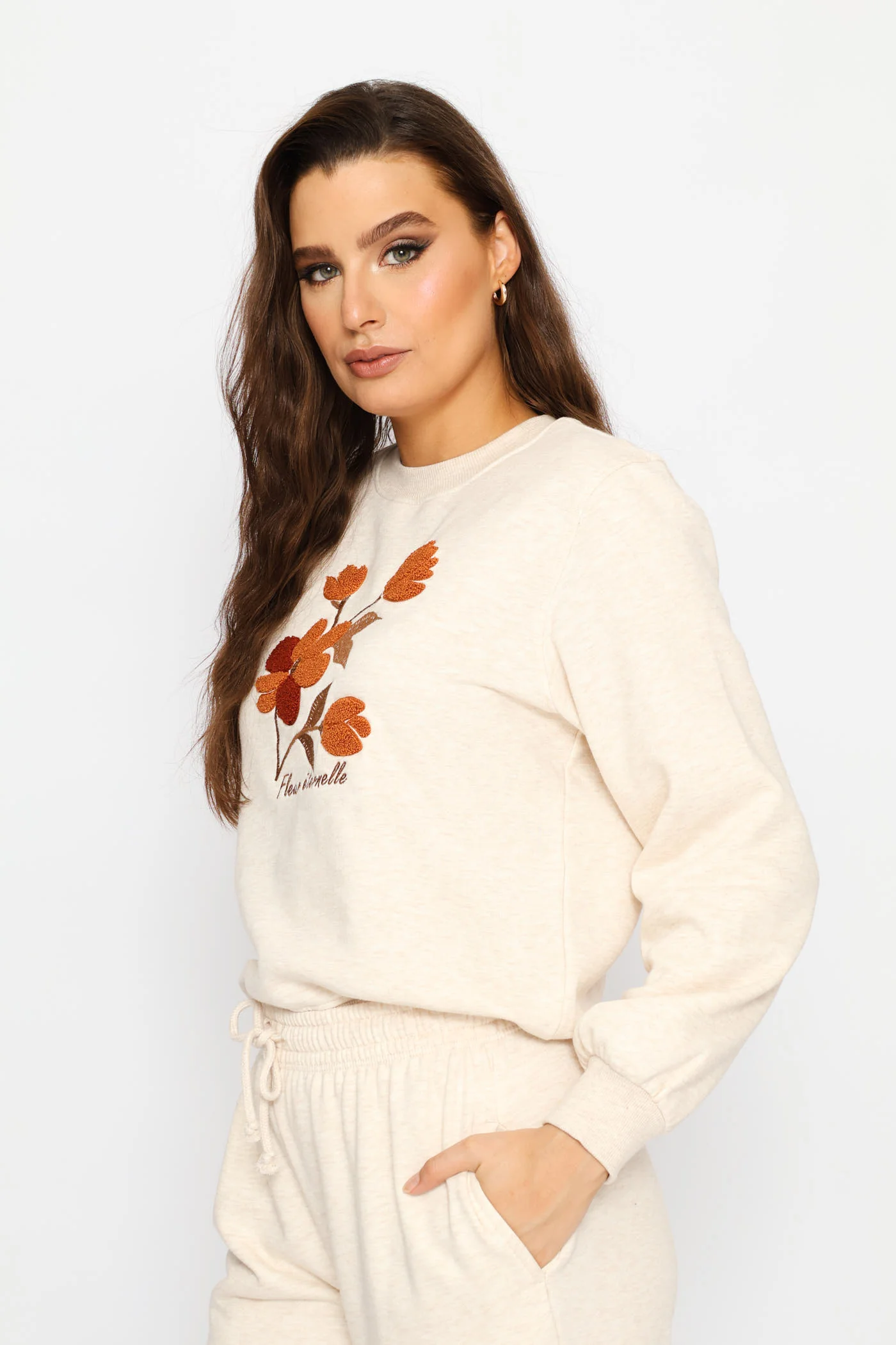 Flower Loop Embroidery Pullover - Oatmeal Melange - Image 4