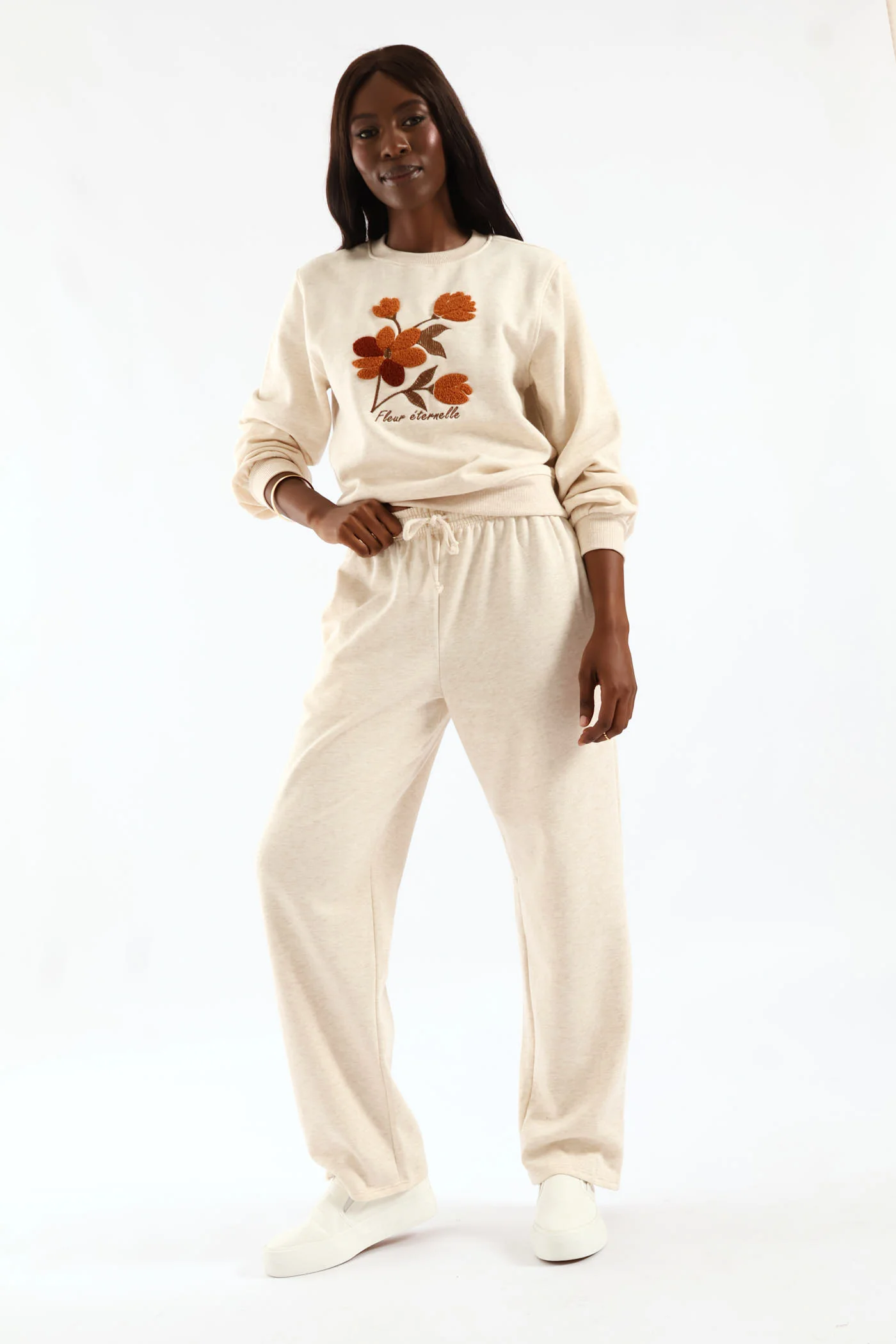 Flower Loop Embroidery Pullover - Oatmeal Melange - Image 7