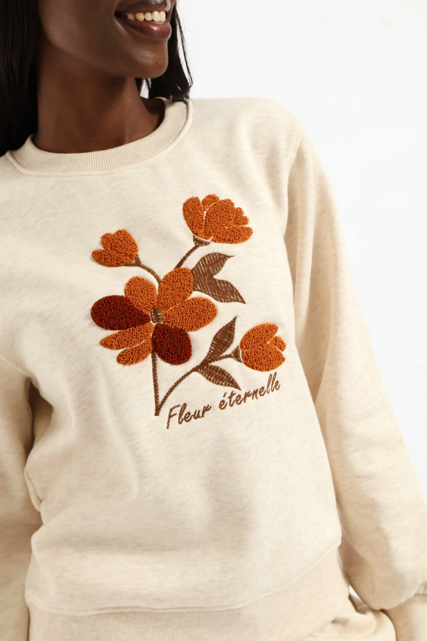 Flower Loop Embroidery Pullover - Oatmeal Melange - Image 8