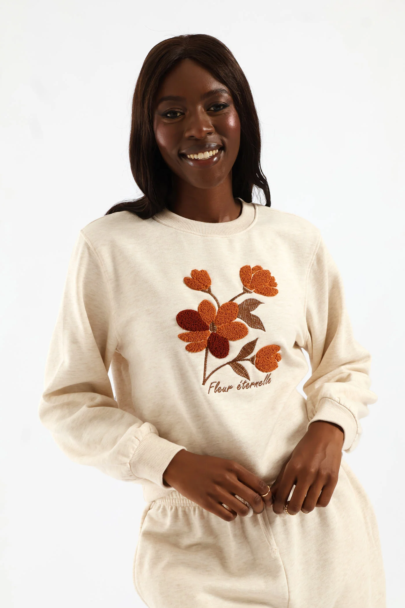 Flower Loop Embroidery Pullover - Oatmeal Melange - Image 9