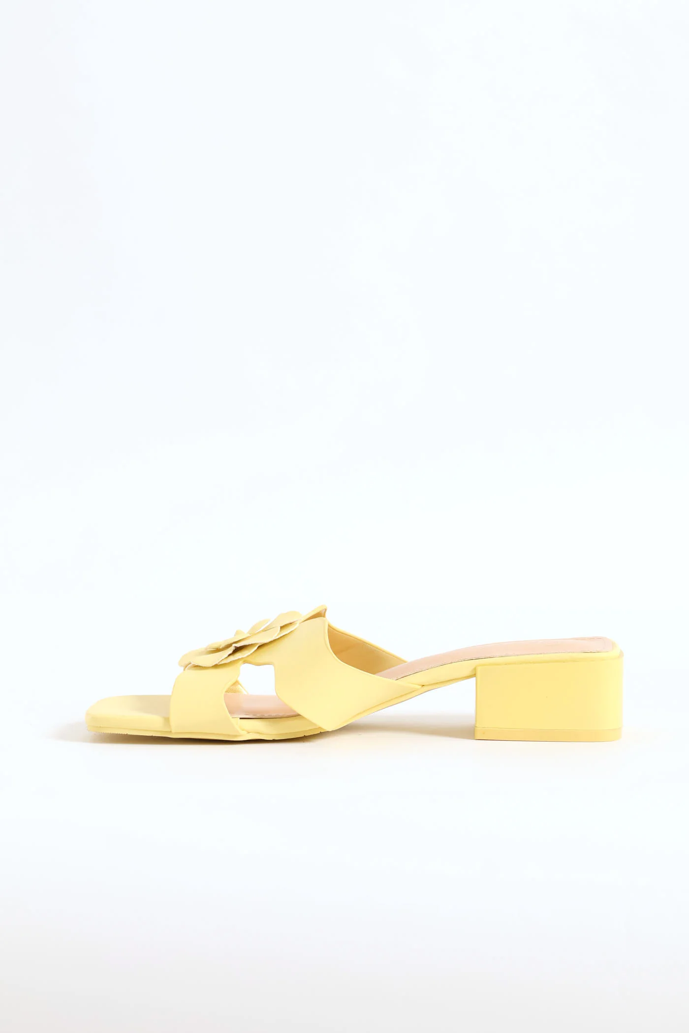 Flower Slip On Mule Block Heel - Yellow - Image 3