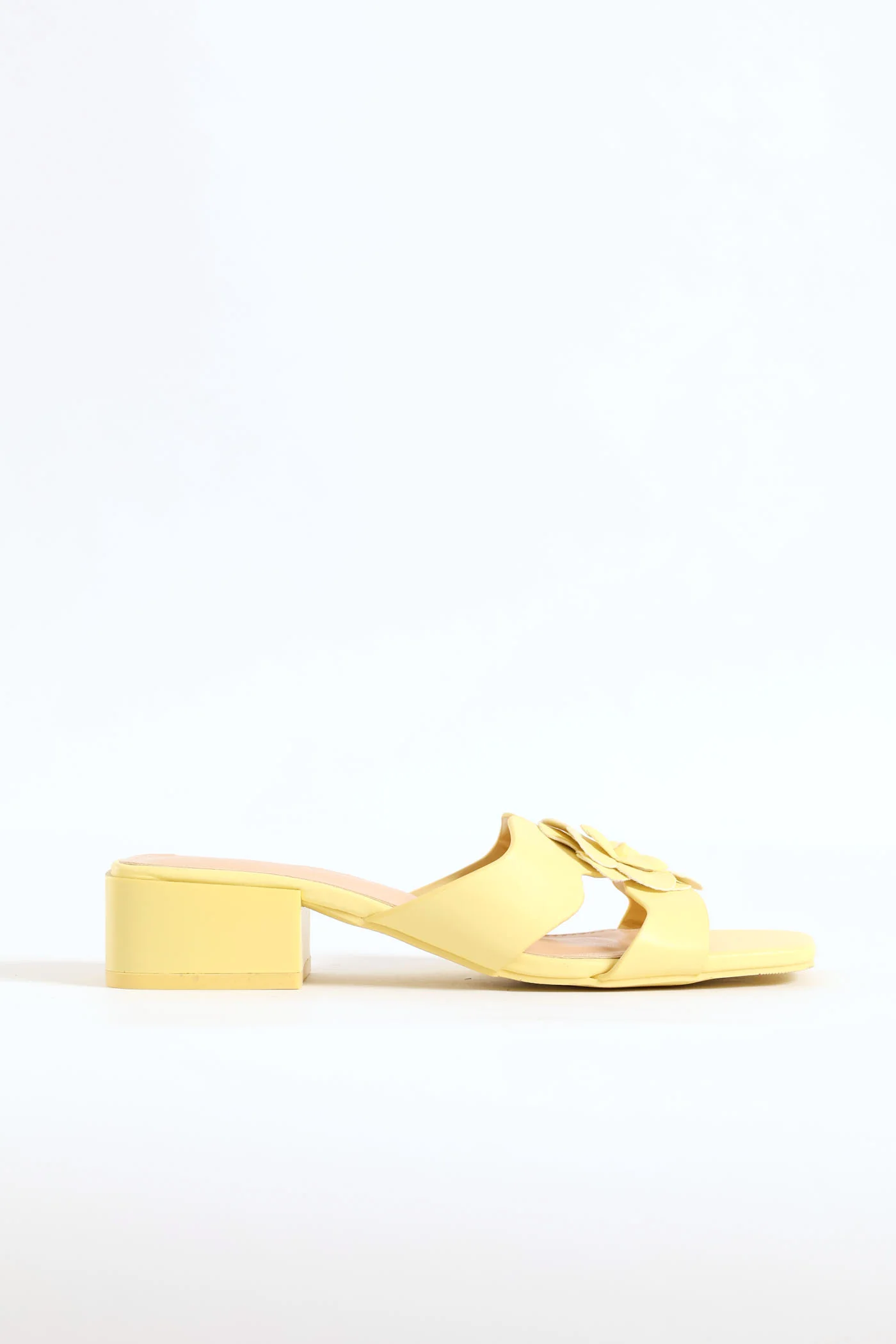 Flower Slip On Mule Block Heel - Yellow - Image 4