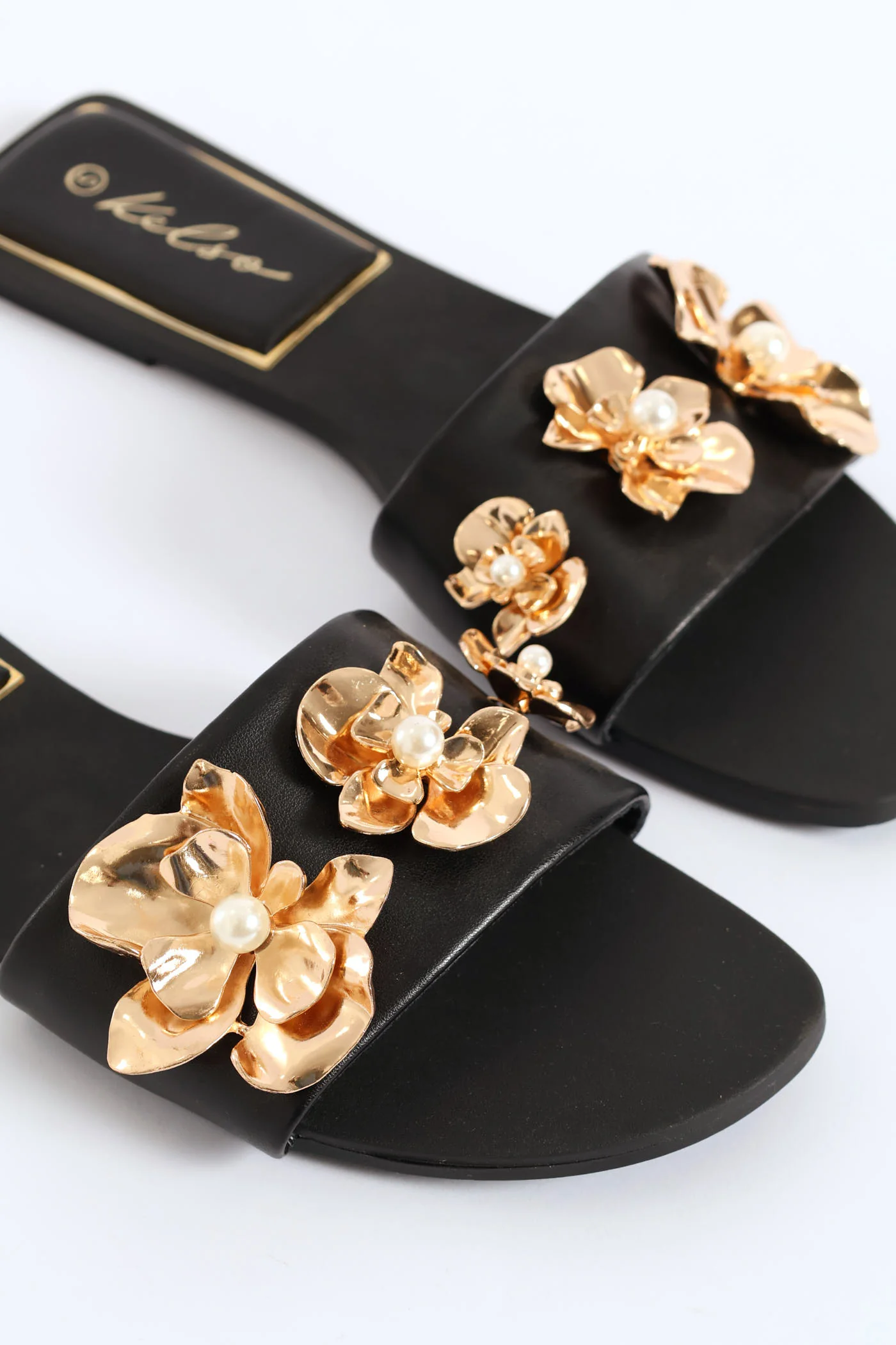 Flower Trim Single Band Sandal - Black - Image 2