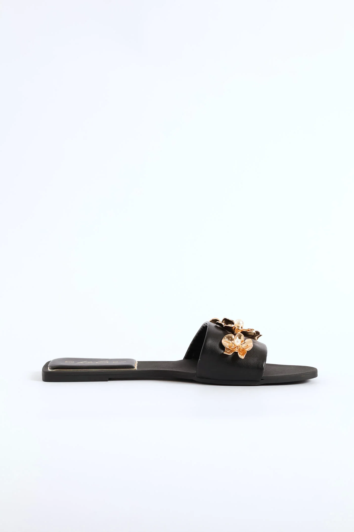 Flower Trim Single Band Sandal - Black - Image 3