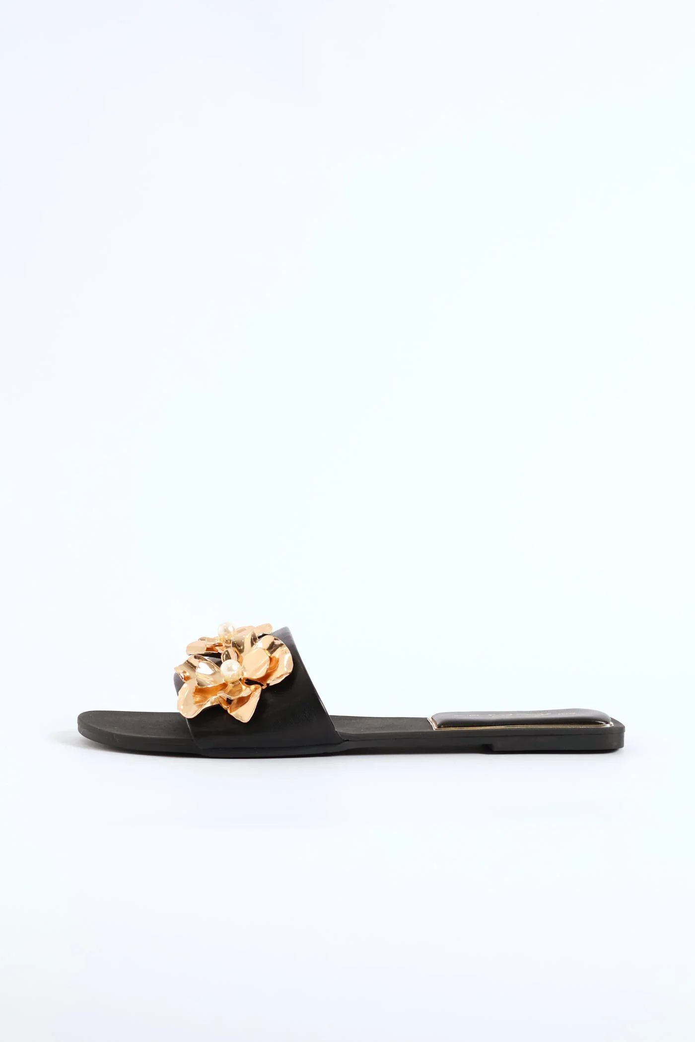 Flower Trim Single Band Sandal - Black - Image 4