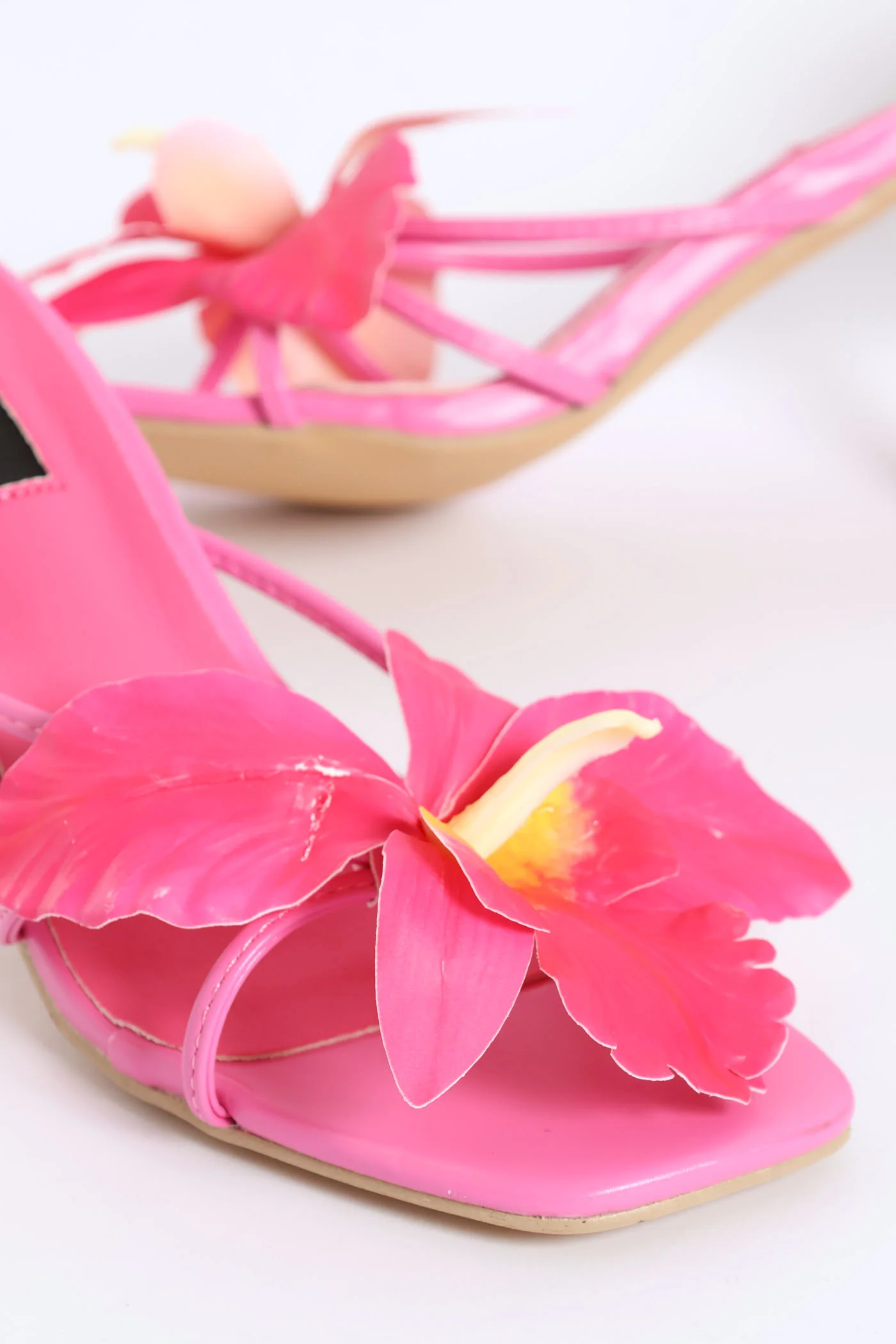 Flower Trim Strappy Mule Heel - Pink - Image 2