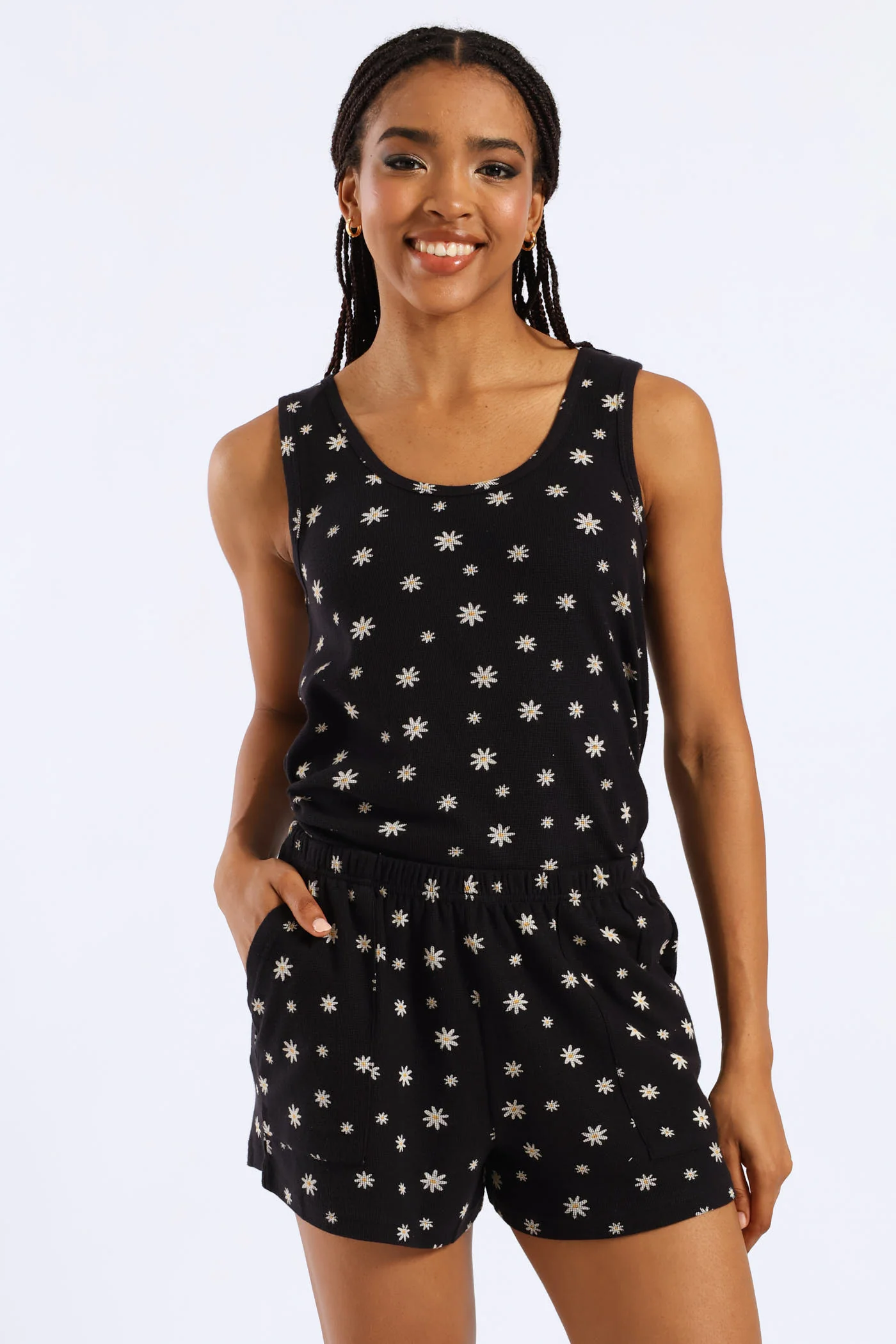 Flowers Waffle Knit Short - Black - Image 2