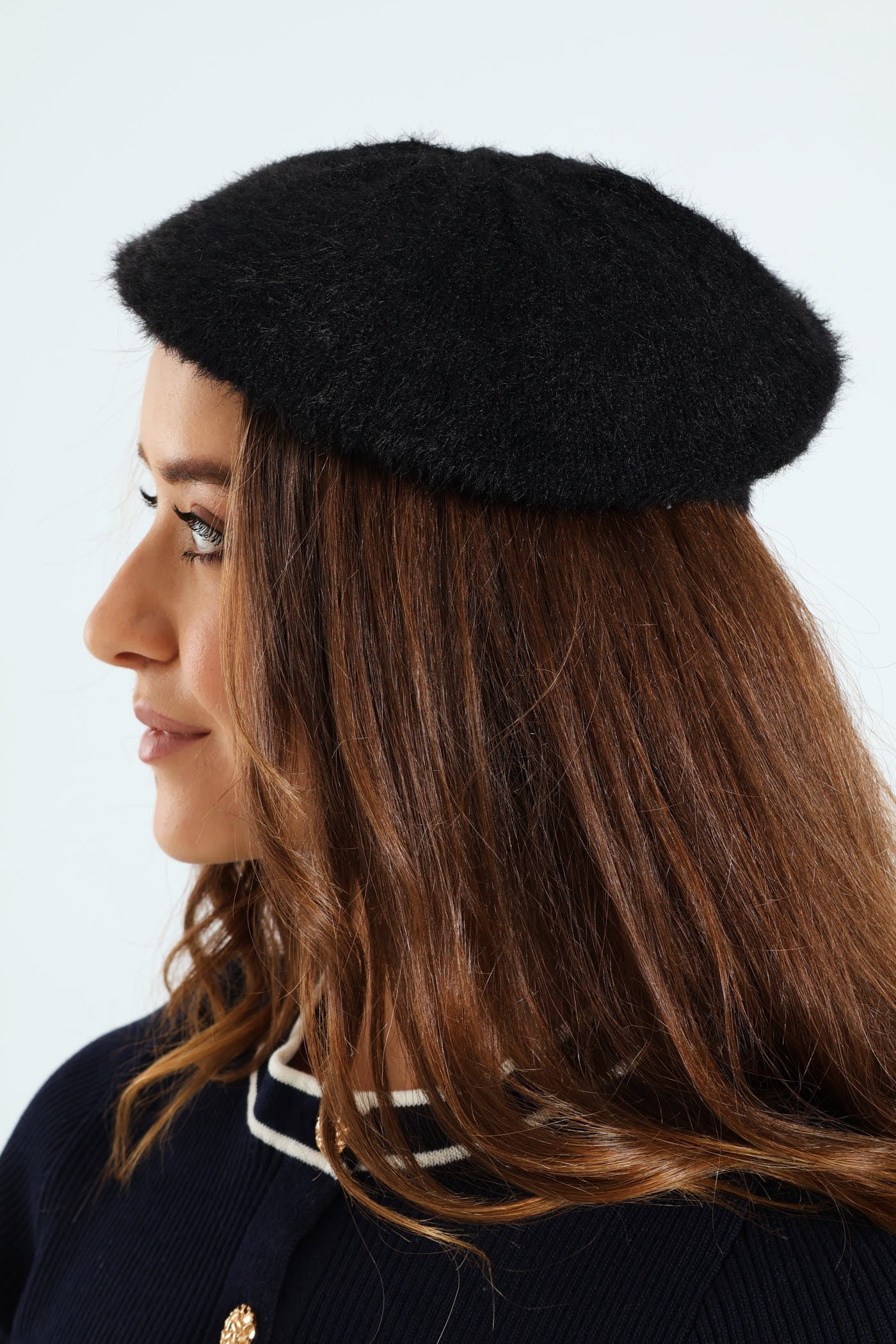 Fluffy Beret - Black - Image 2