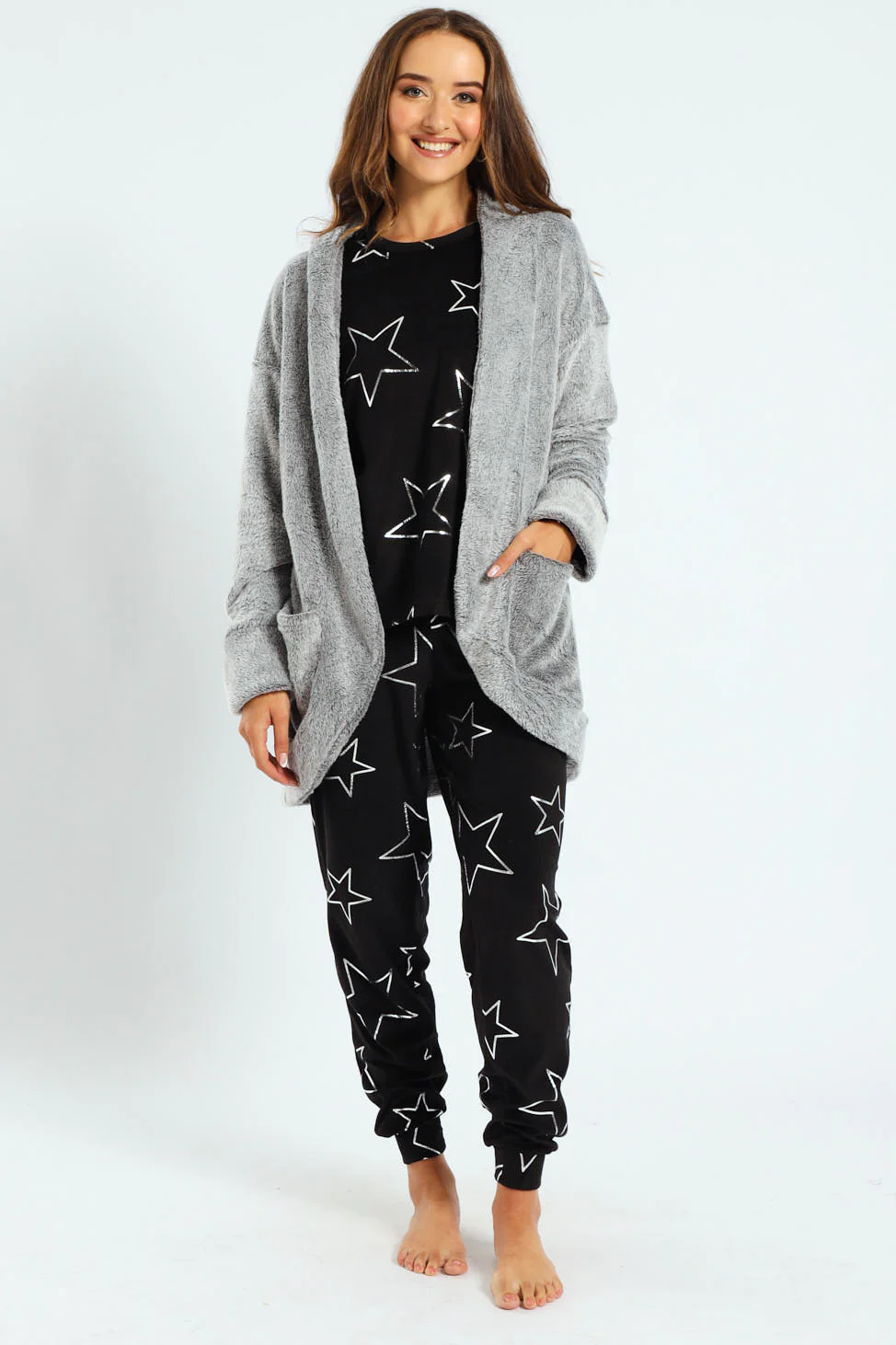 Fluffy Cardigan Gown - Grey - Image 2