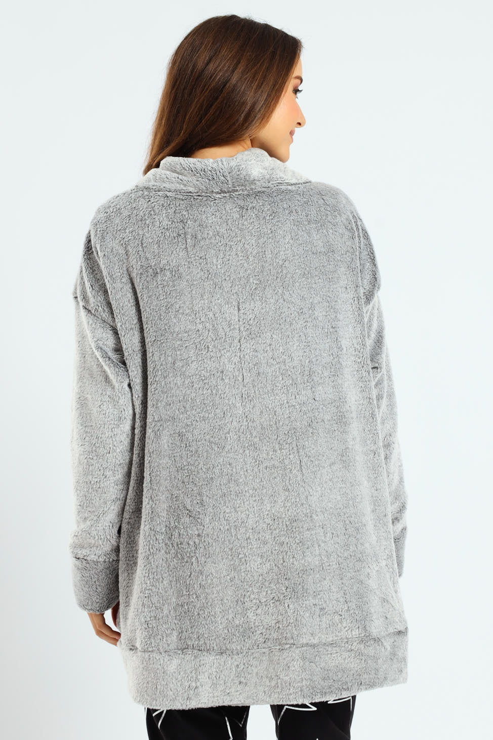 Fluffy Cardigan Gown - Grey - Image 4