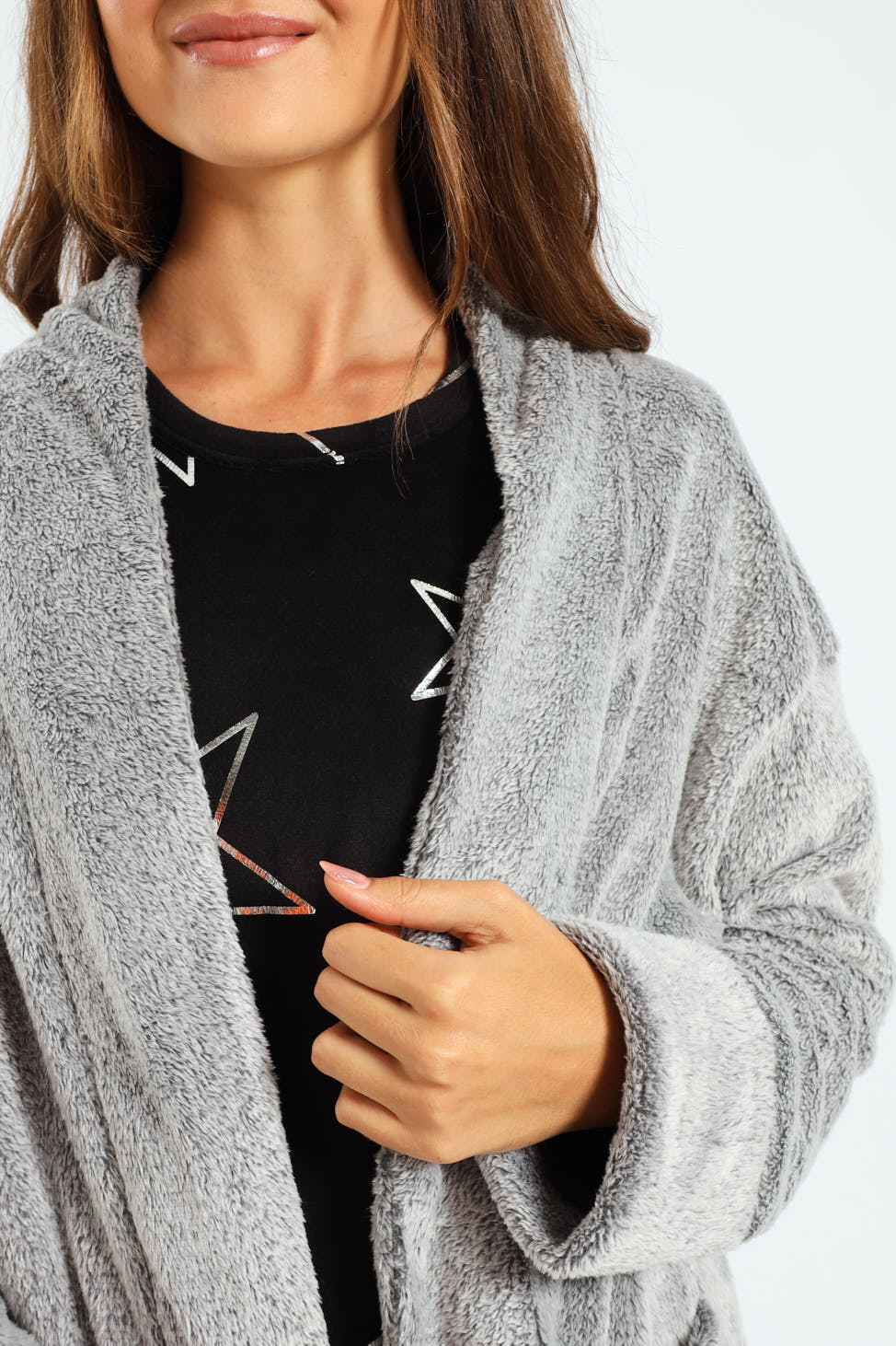 Fluffy Cardigan Gown - Grey - Image 6