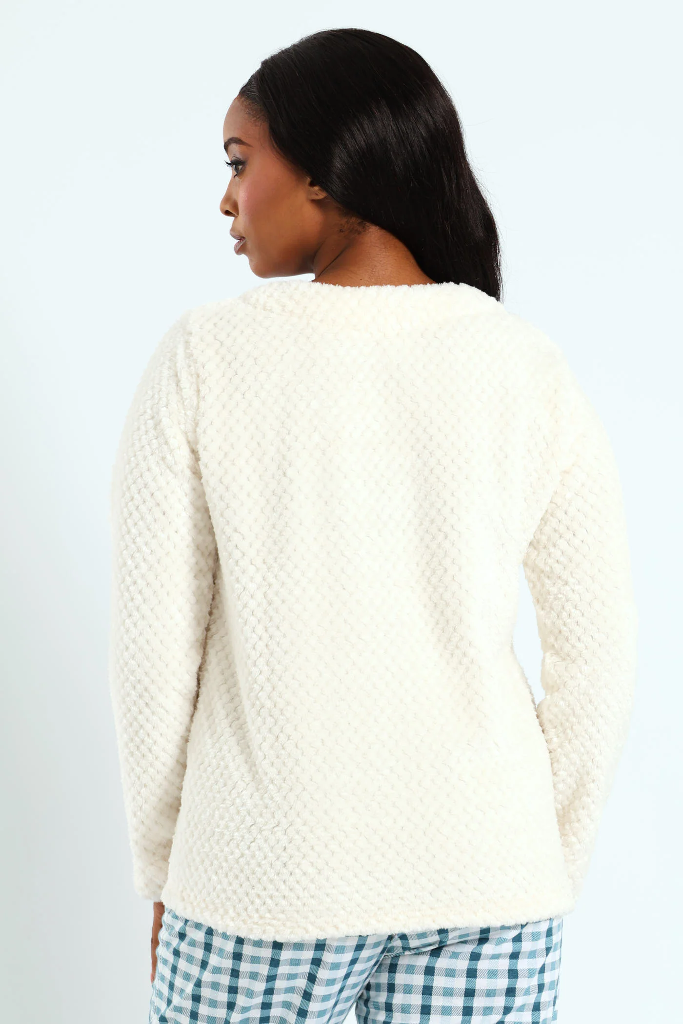 Fluffy Embroidered Long Day Pullover - White - Image 3