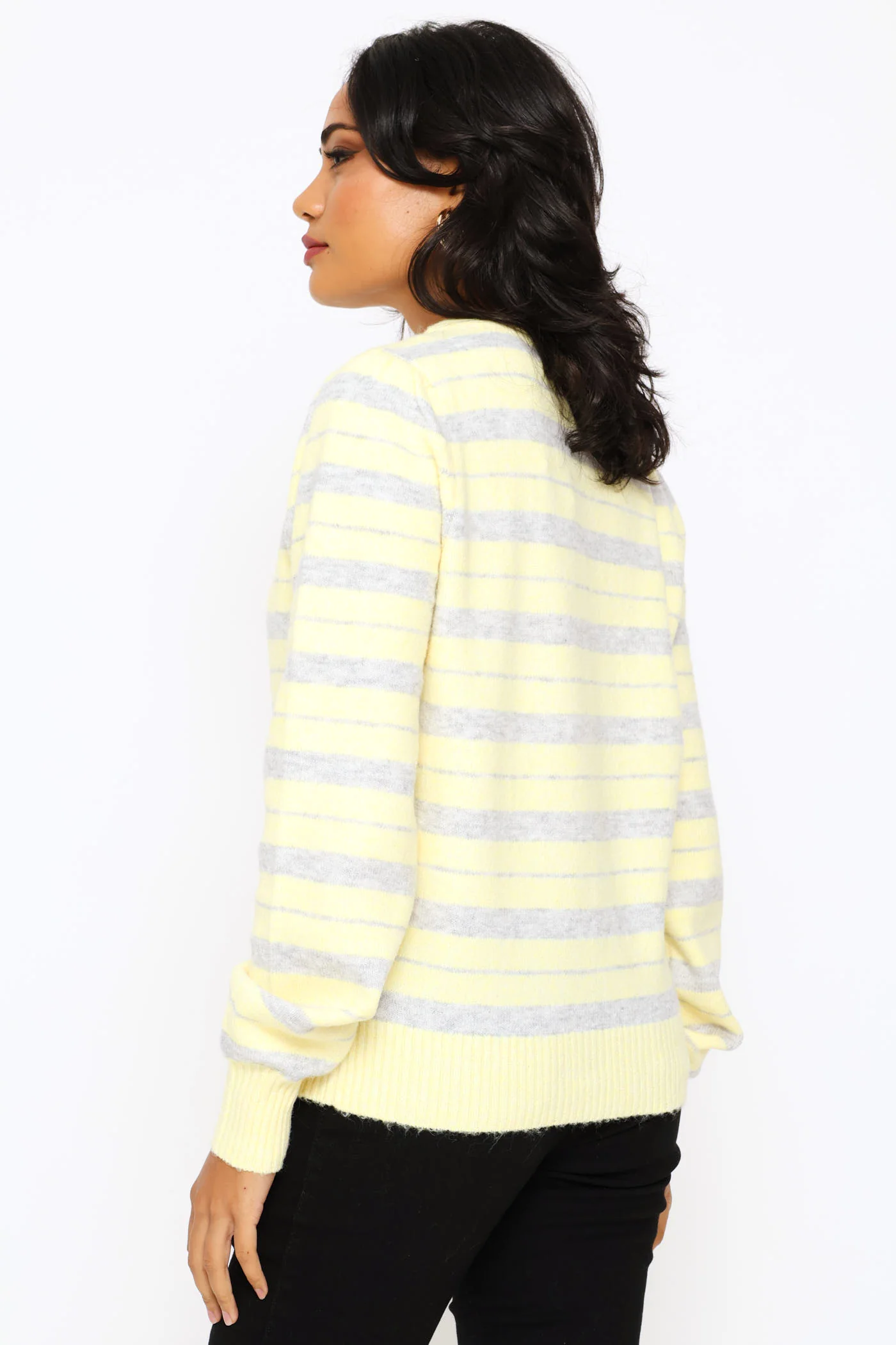 Fluffy Stripe Cardigan - Light Yellow - Image 4