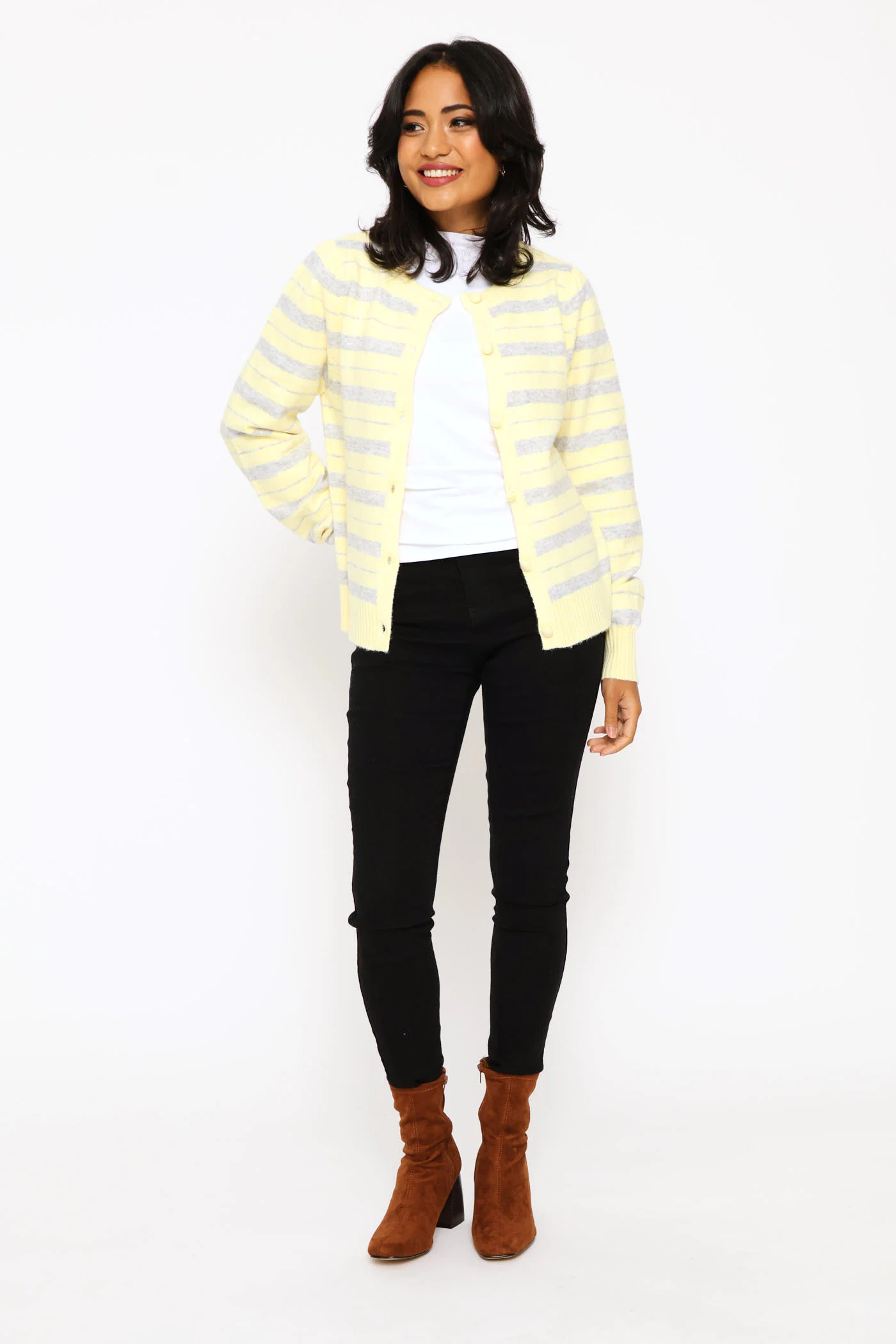 Fluffy Stripe Cardigan - Light Yellow - Image 6