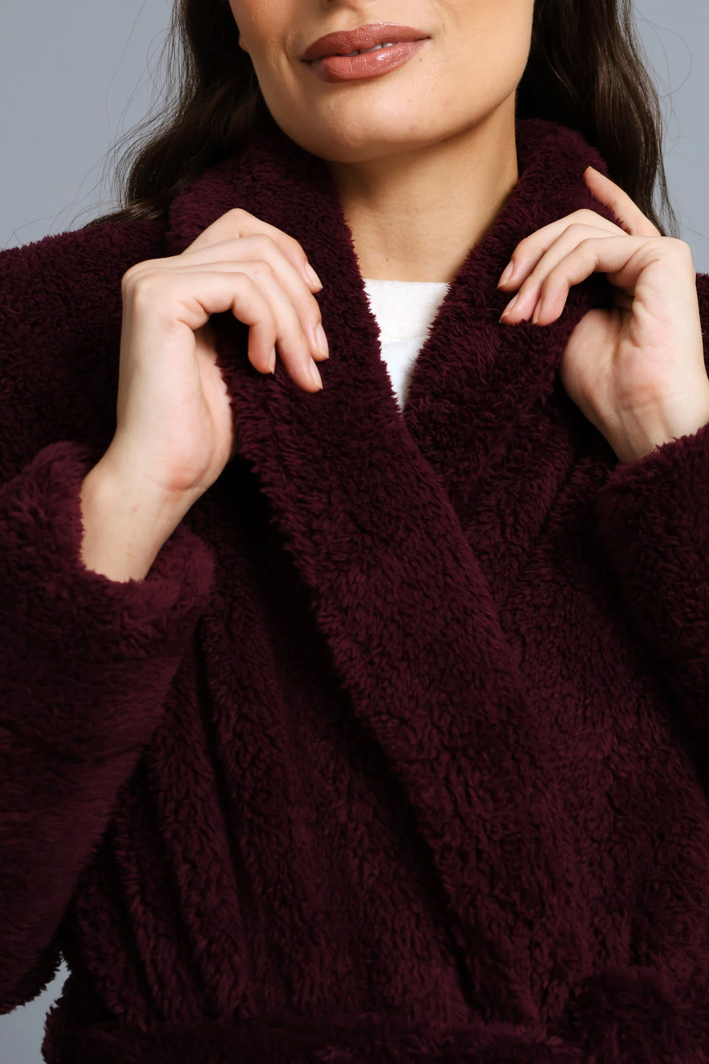 Fluffy Wrap Gown - Burgundy - Image 2