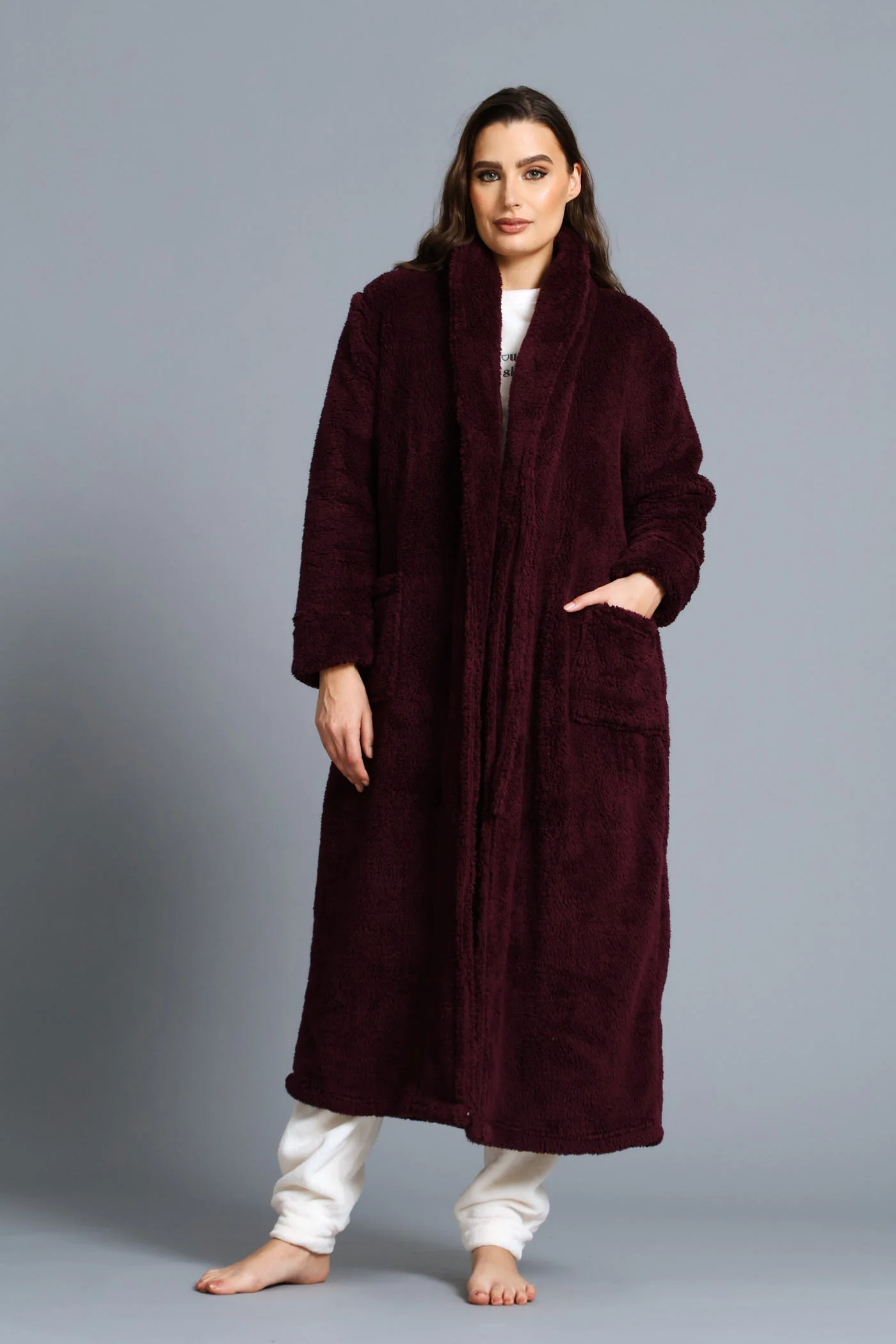Fluffy Wrap Gown - Burgundy - Image 3