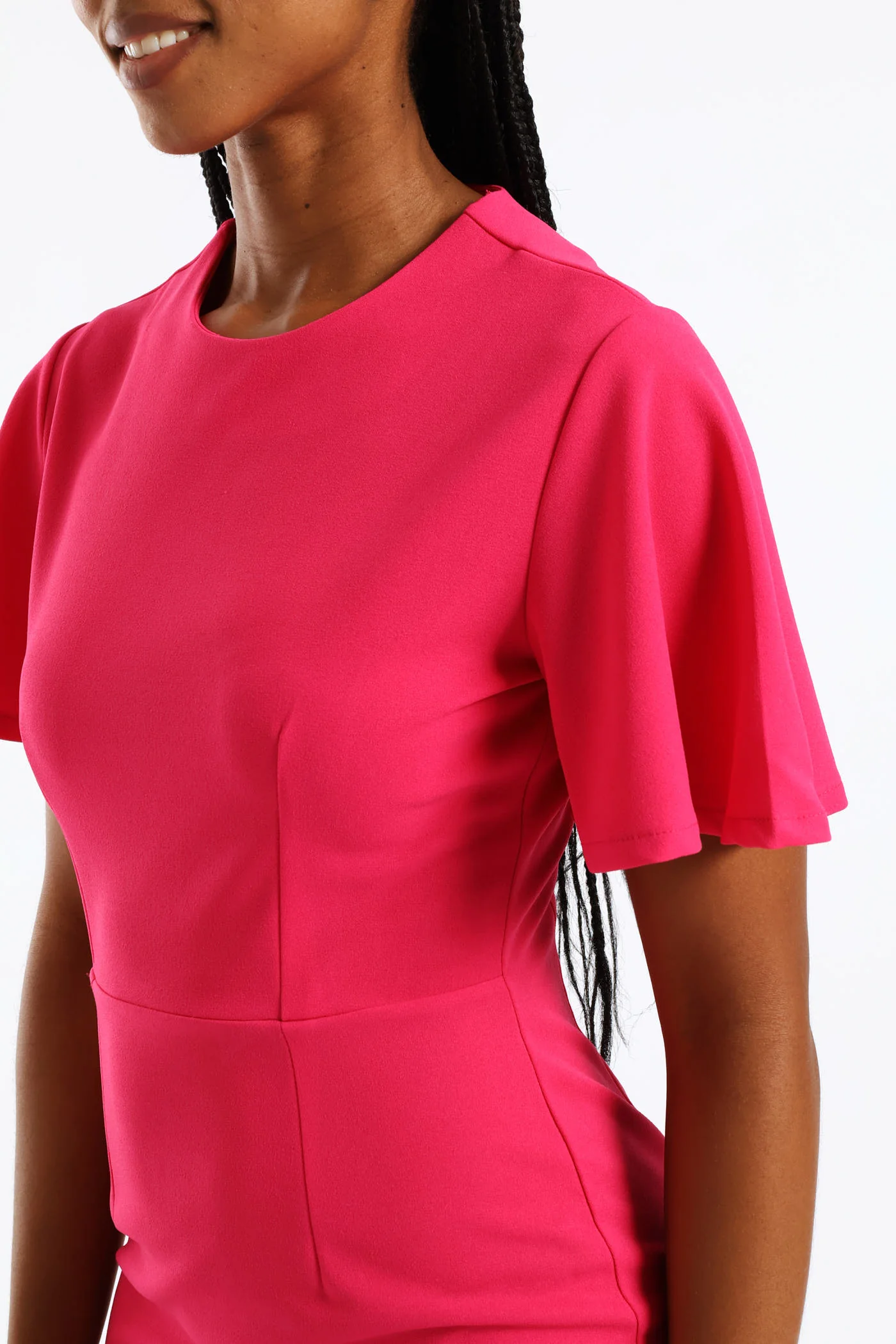 Flutter Sleeve Bodycon Dress - Magenta - Image 2