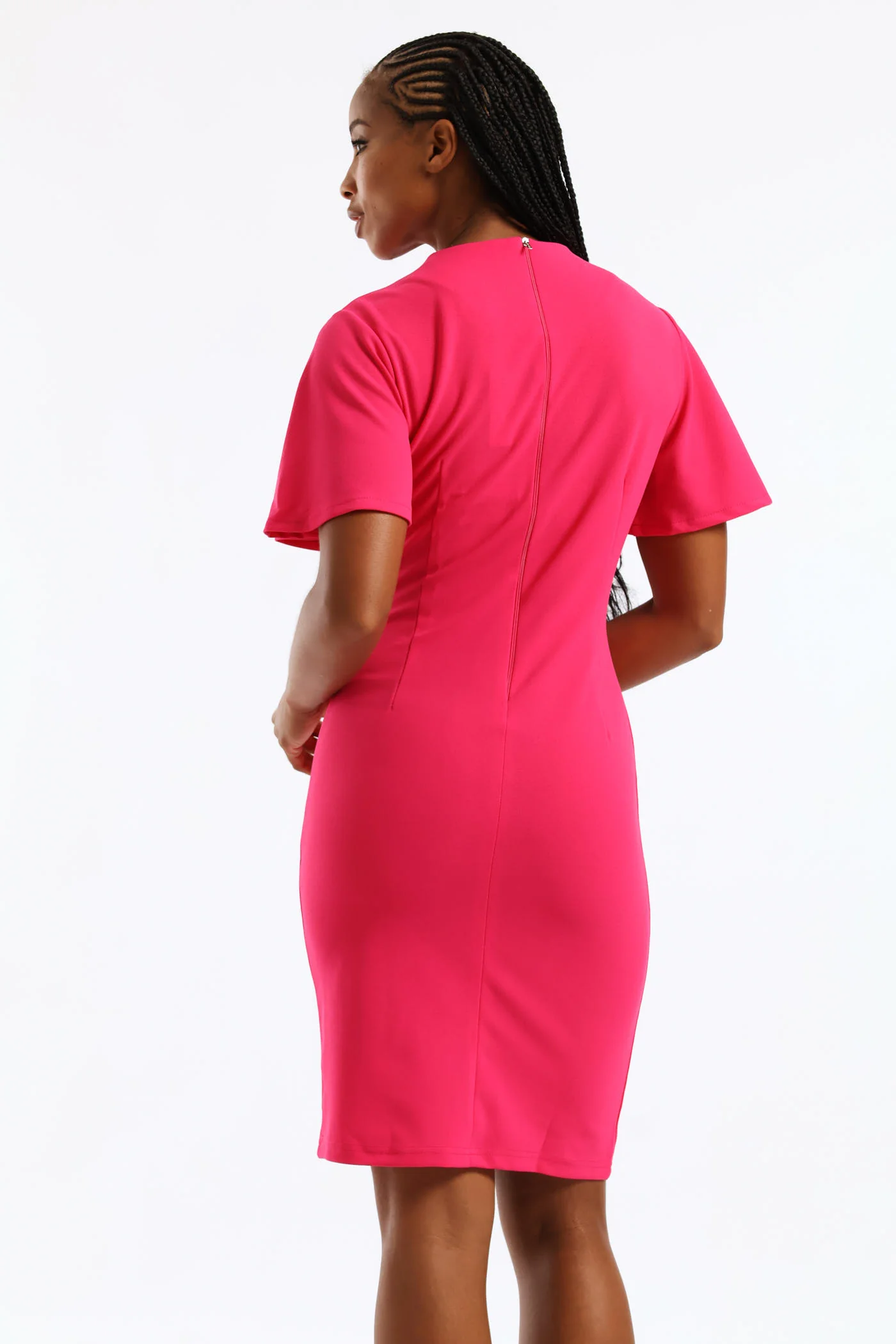 Flutter Sleeve Bodycon Dress - Magenta - Image 4