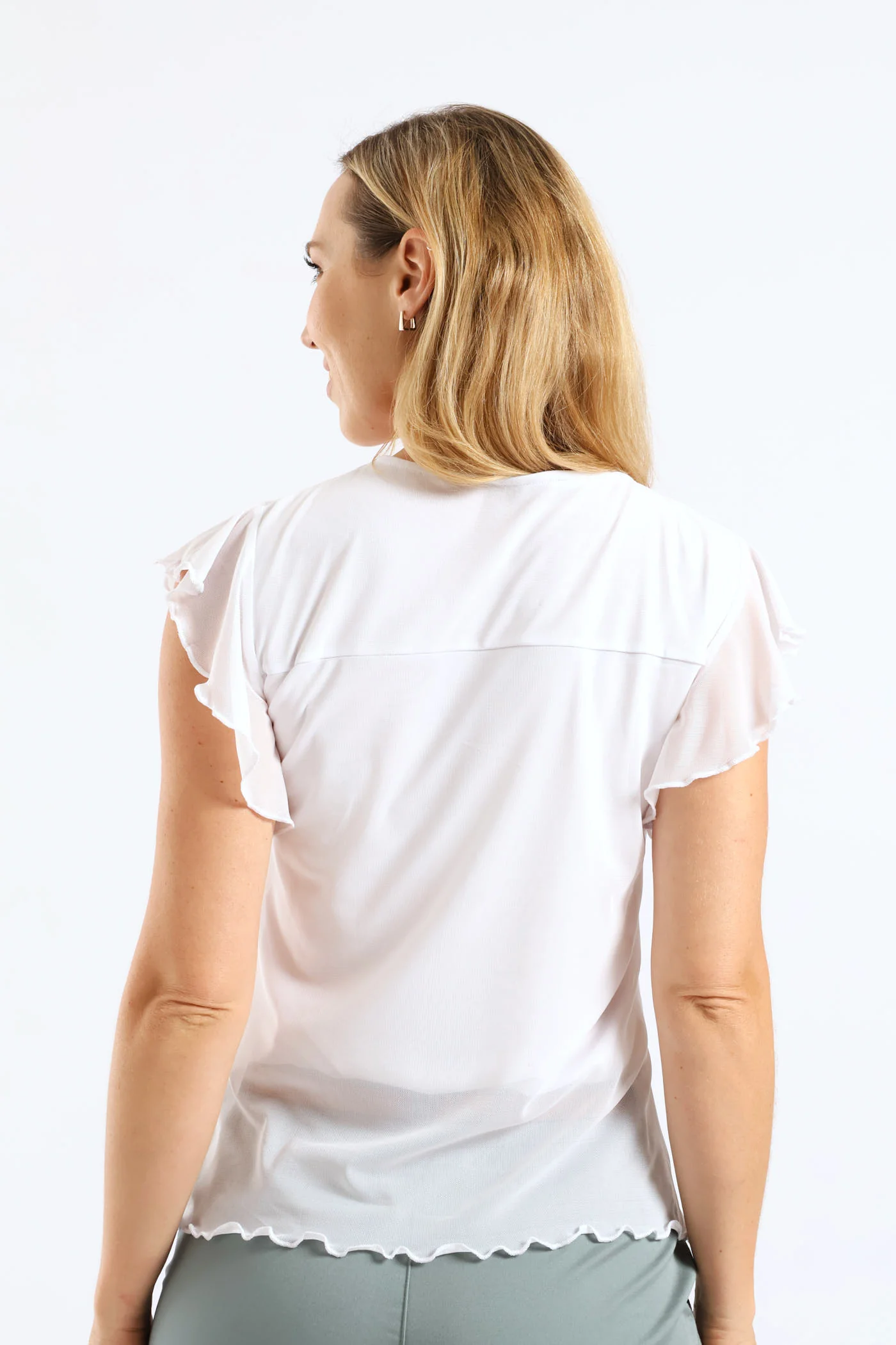 Flutter Sleeve Mesh Blouse - White - Image 4