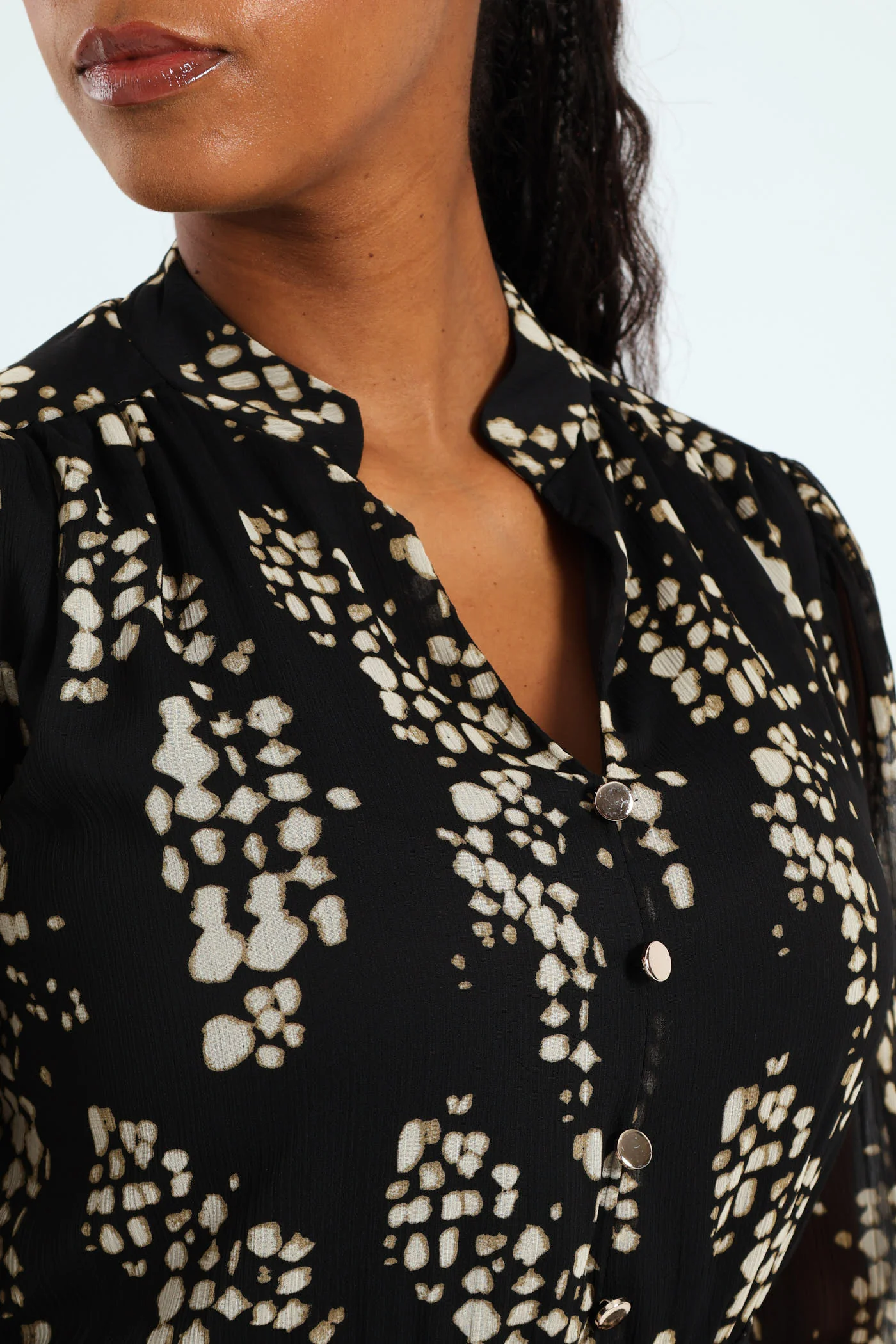 Flutter Sleeve Monochrome Tea Dress - Black/Cream - Image 2