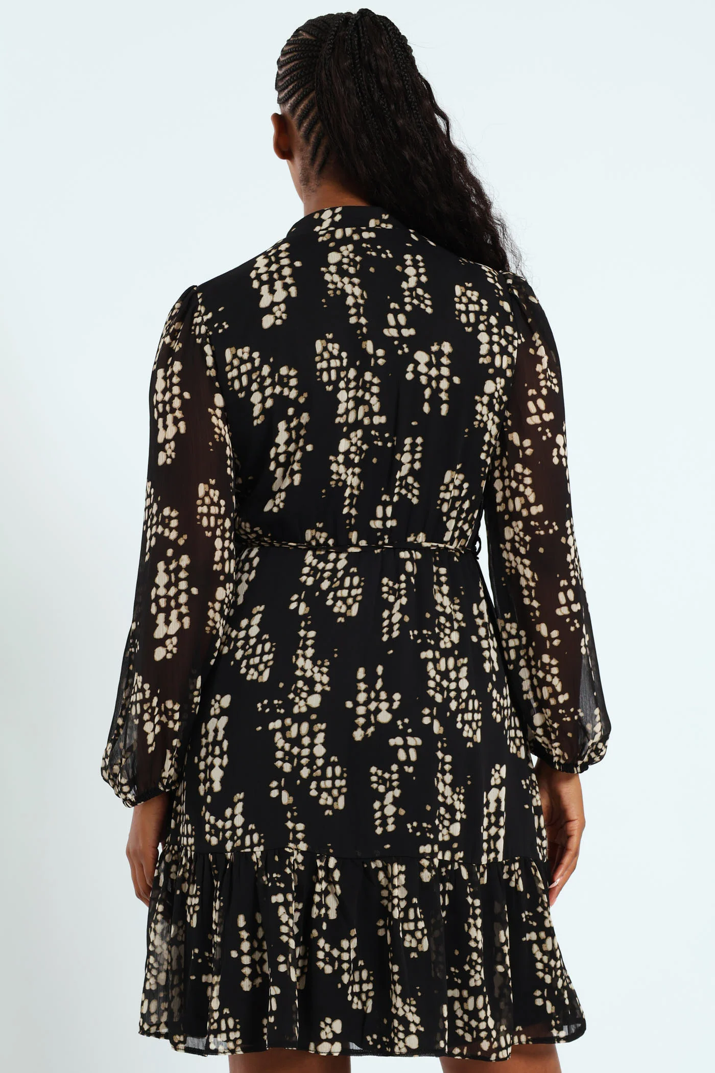 Flutter Sleeve Monochrome Tea Dress - Black/Cream - Image 4