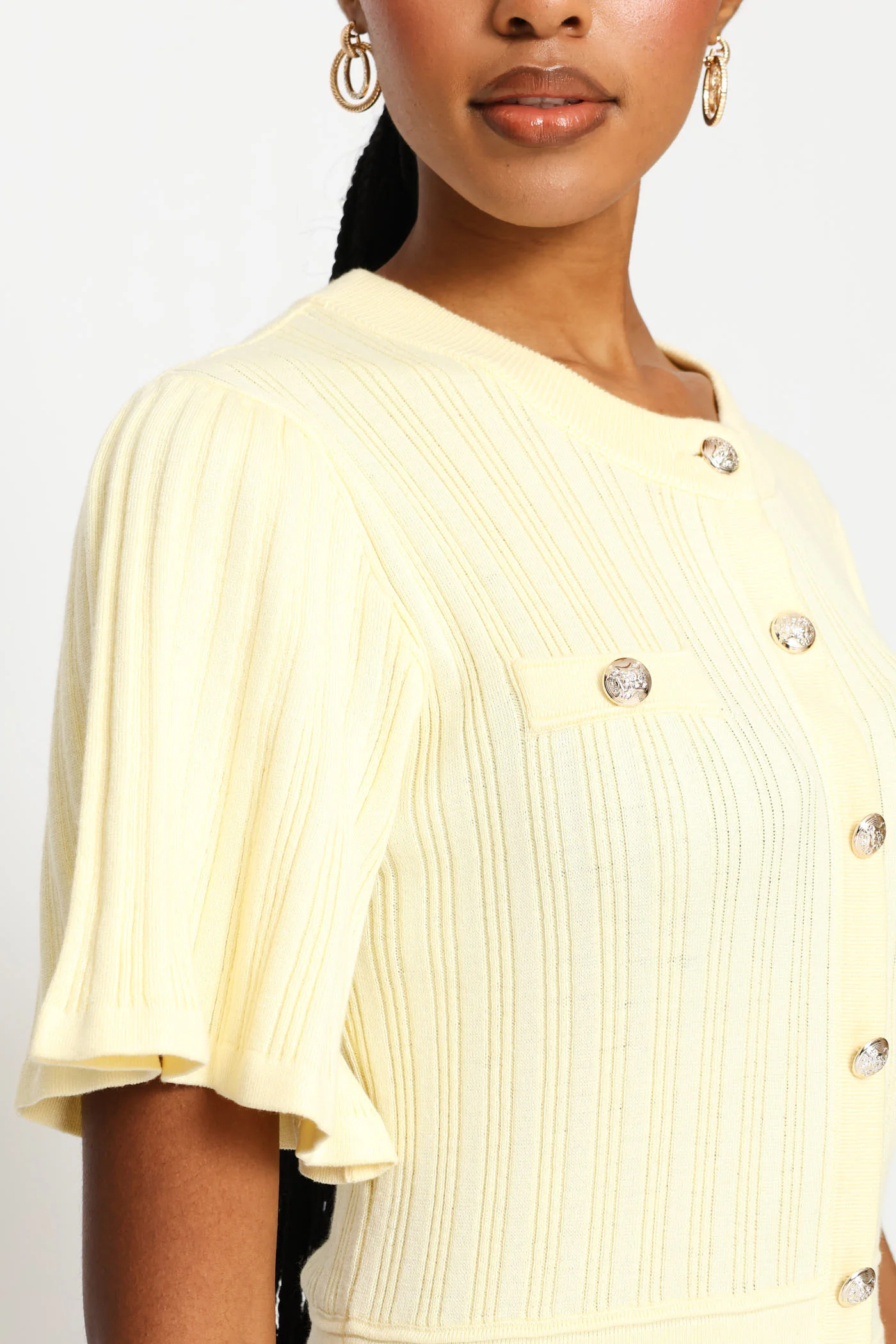 Flutter Sleeve Preppy Knitwear Maxi Dress - Butter Yellow - Image 2