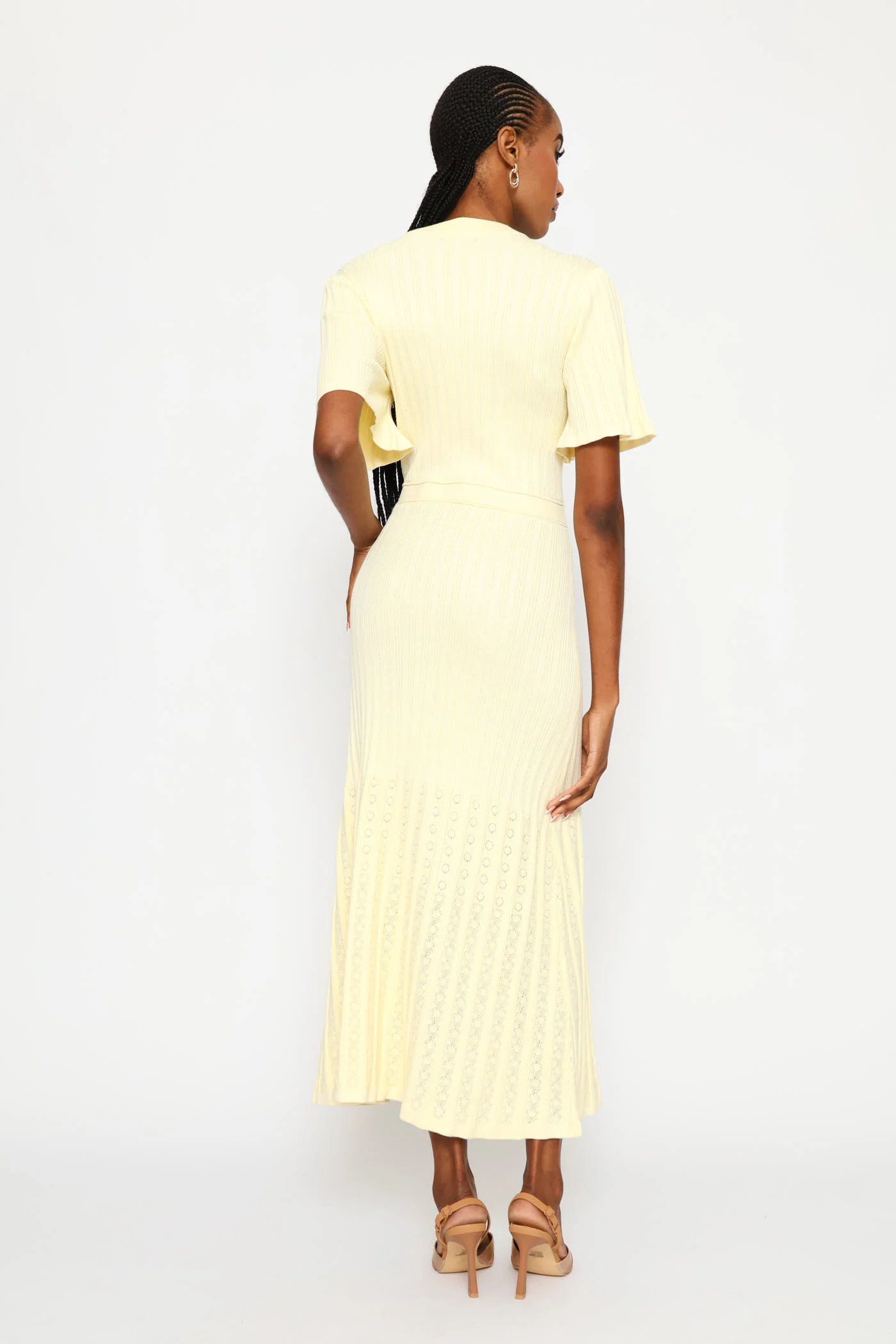 Flutter Sleeve Preppy Knitwear Maxi Dress - Butter Yellow - Image 5