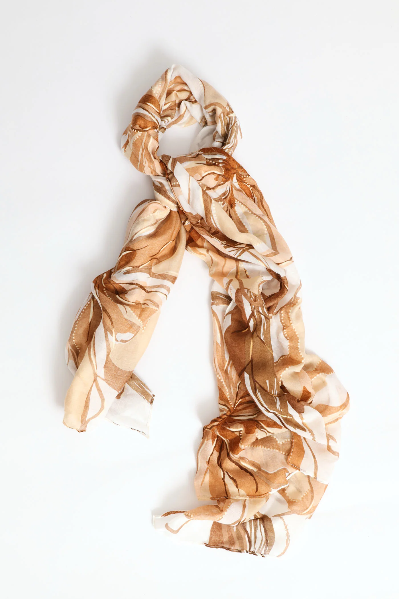 Foil Floral Print Light Weight Scarf - Brown - Image 2