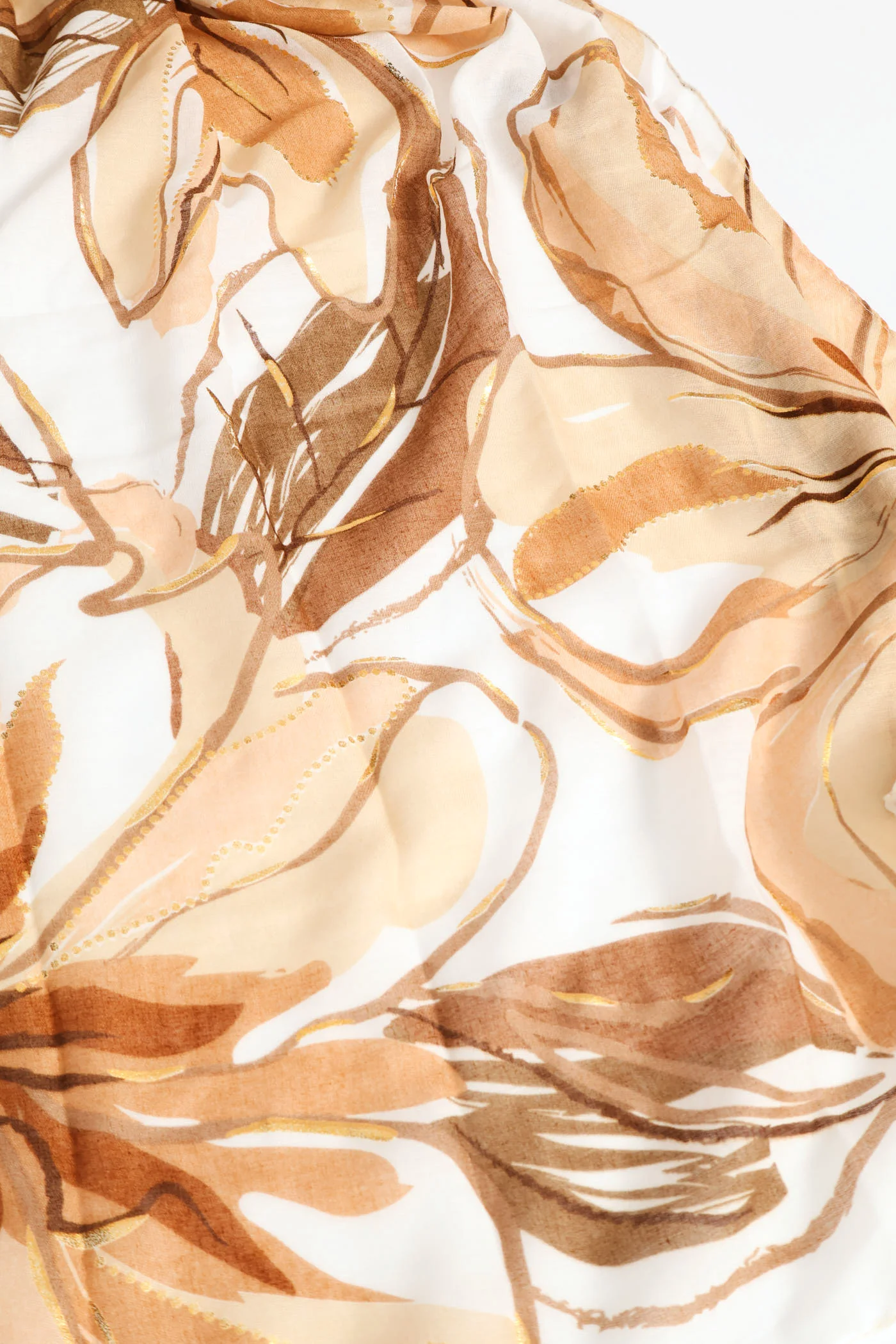 Foil Floral Print Light Weight Scarf - Brown - Image 3