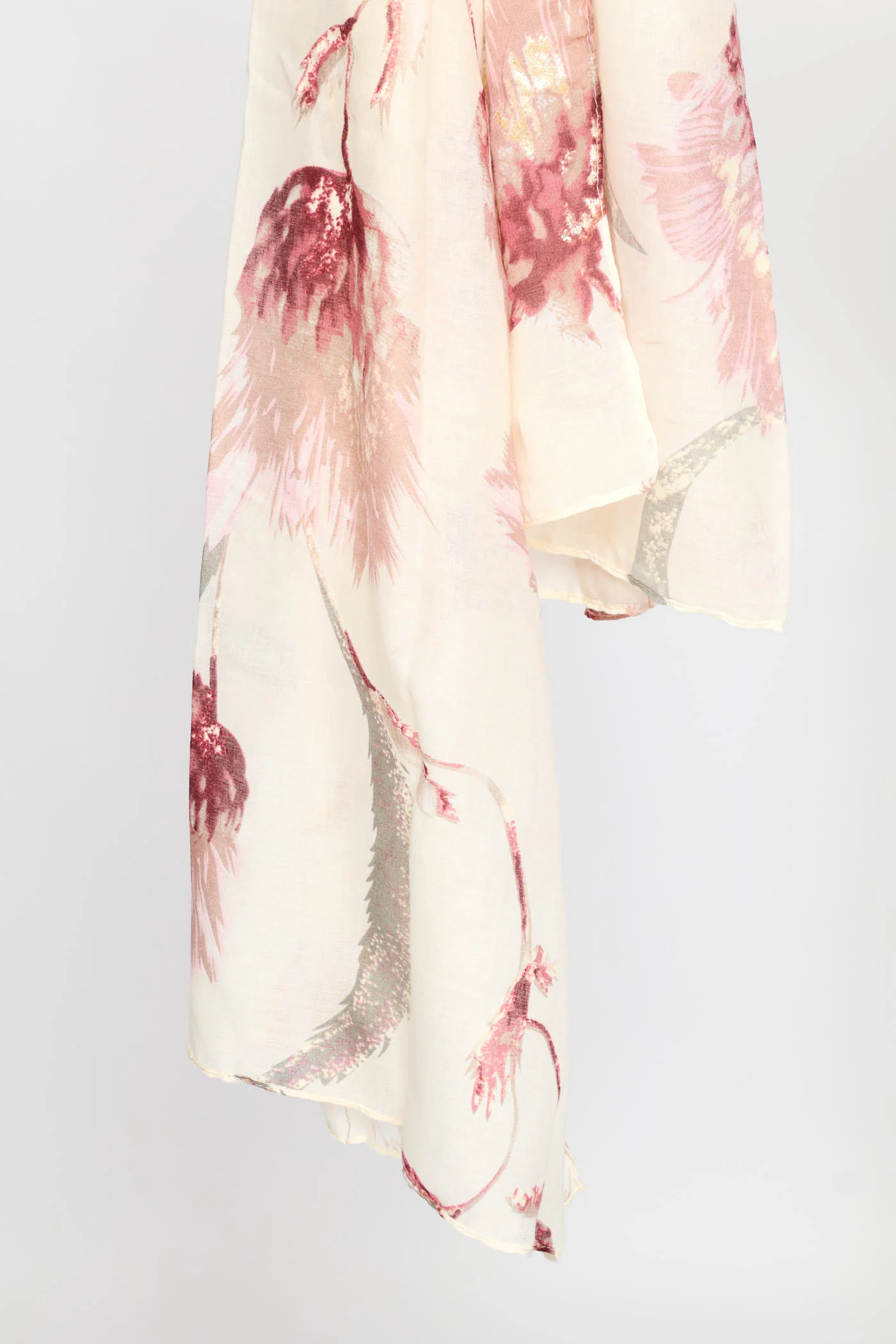 Foil Floral Print Light Weight Scarf - Cream - Image 4