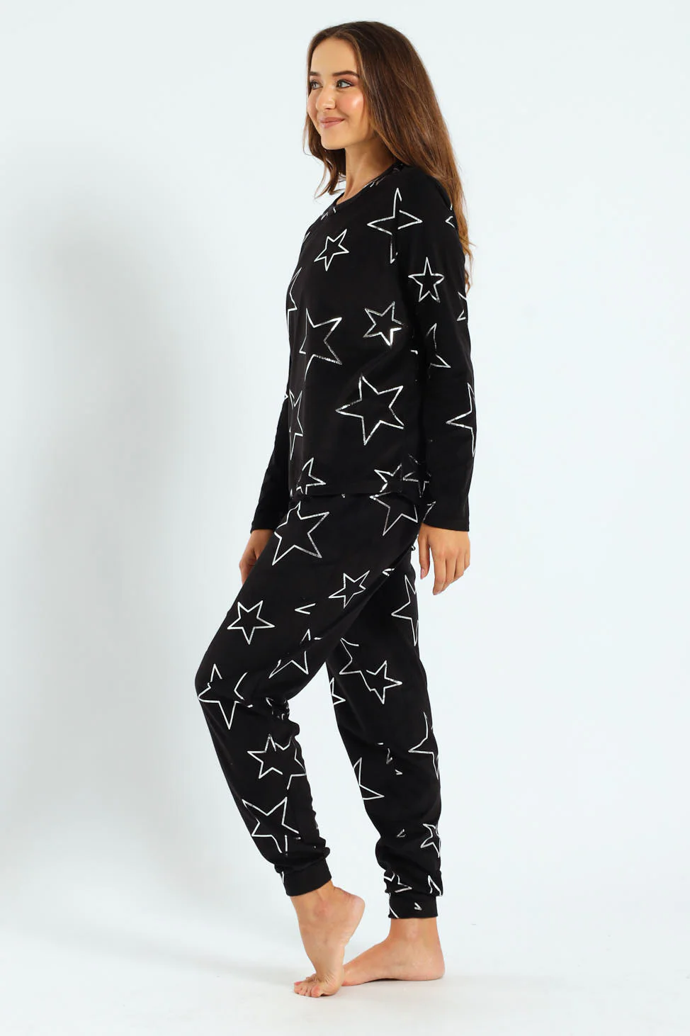 Foil Stars Long Sleeve Top & Pant Set - Black - Image 2