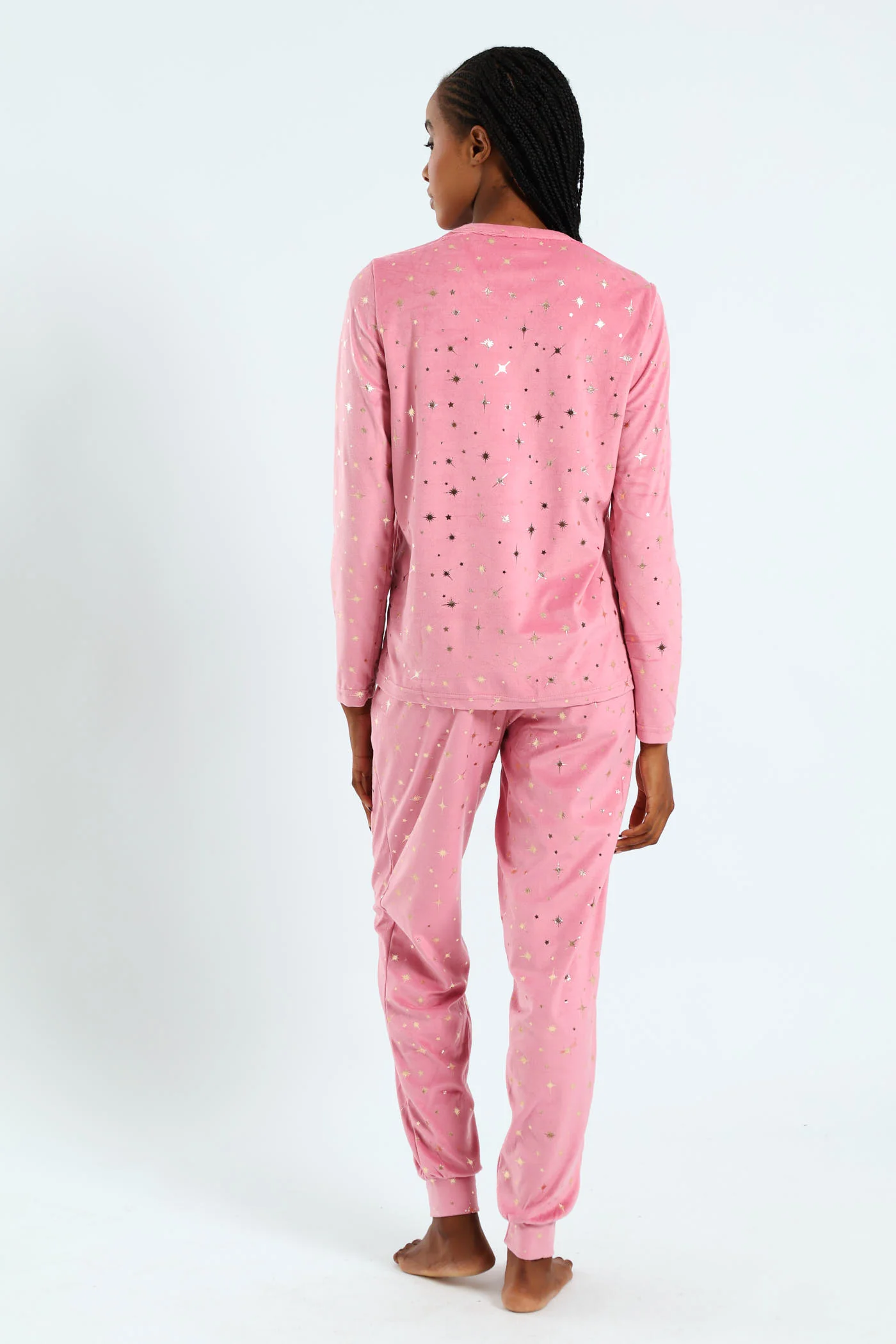 Foil Stars Velour Top & Pant Set - Pink - Image 3