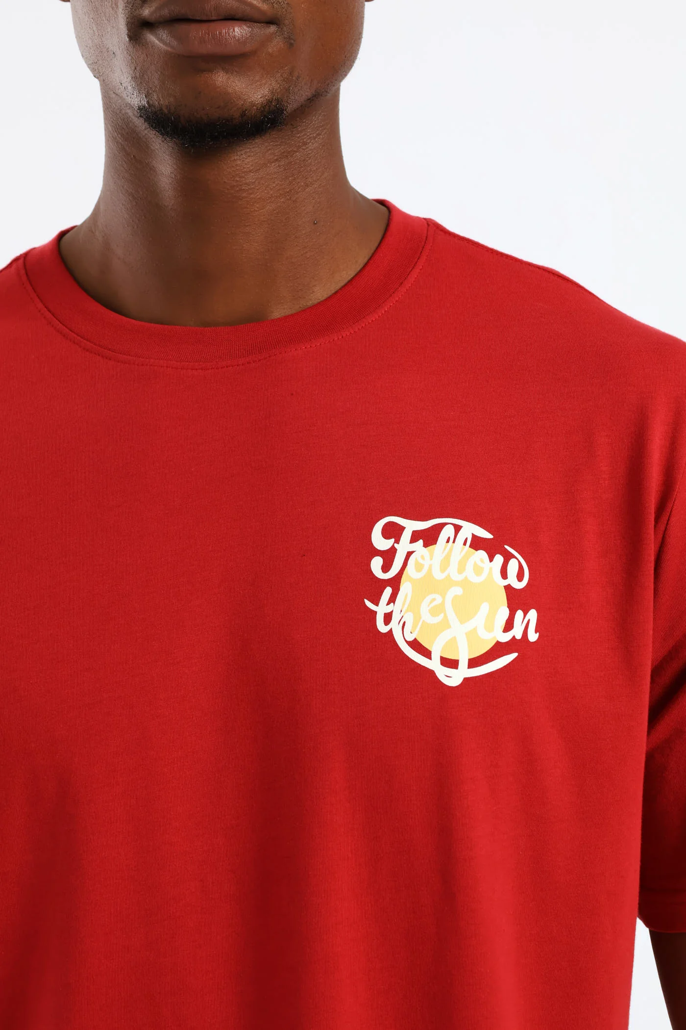 Follow The Sun Chest Print Tee - Dark Red - Image 2