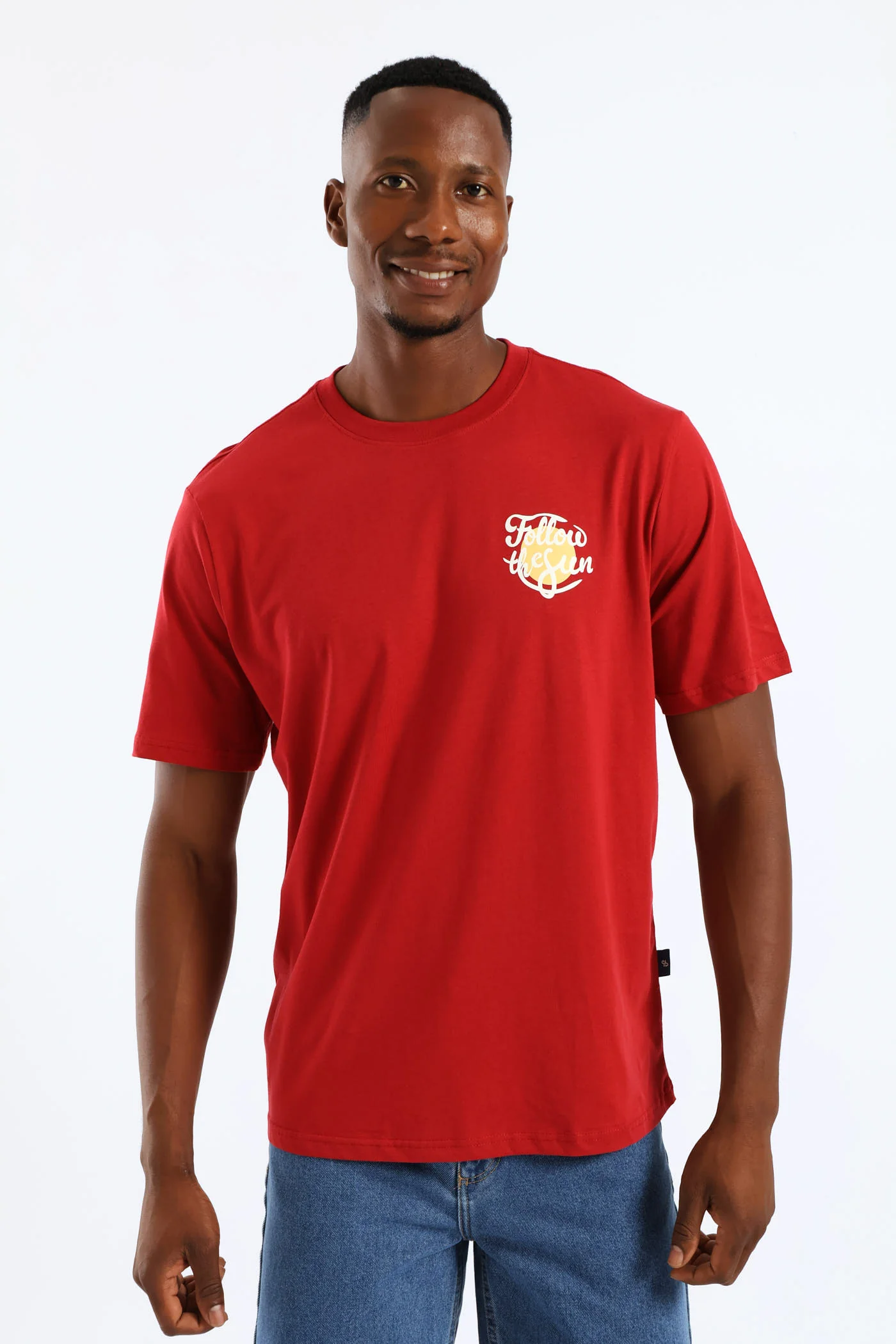 Follow The Sun Chest Print Tee - Dark Red - Image 3