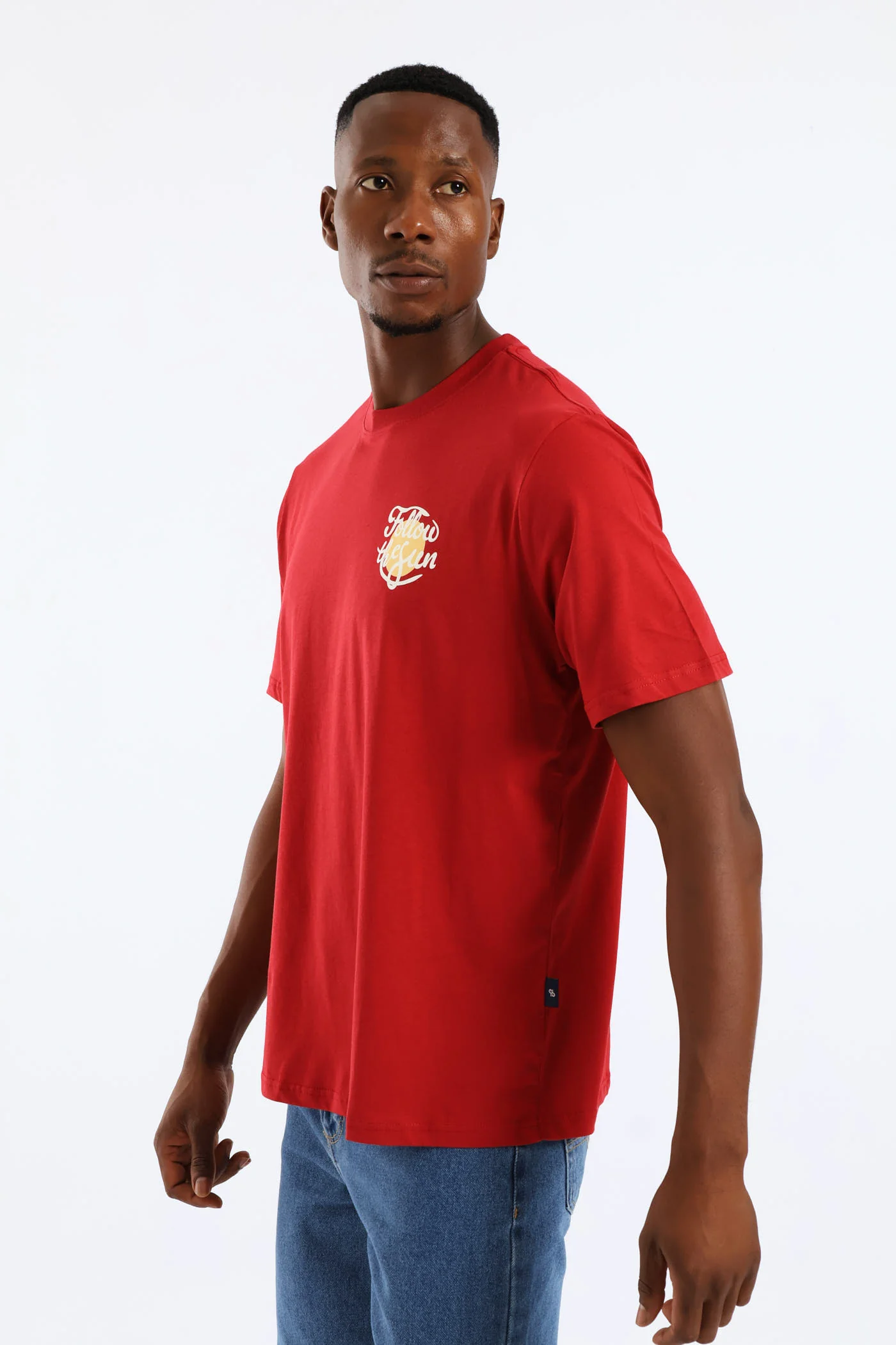 Follow The Sun Chest Print Tee - Dark Red - Image 4