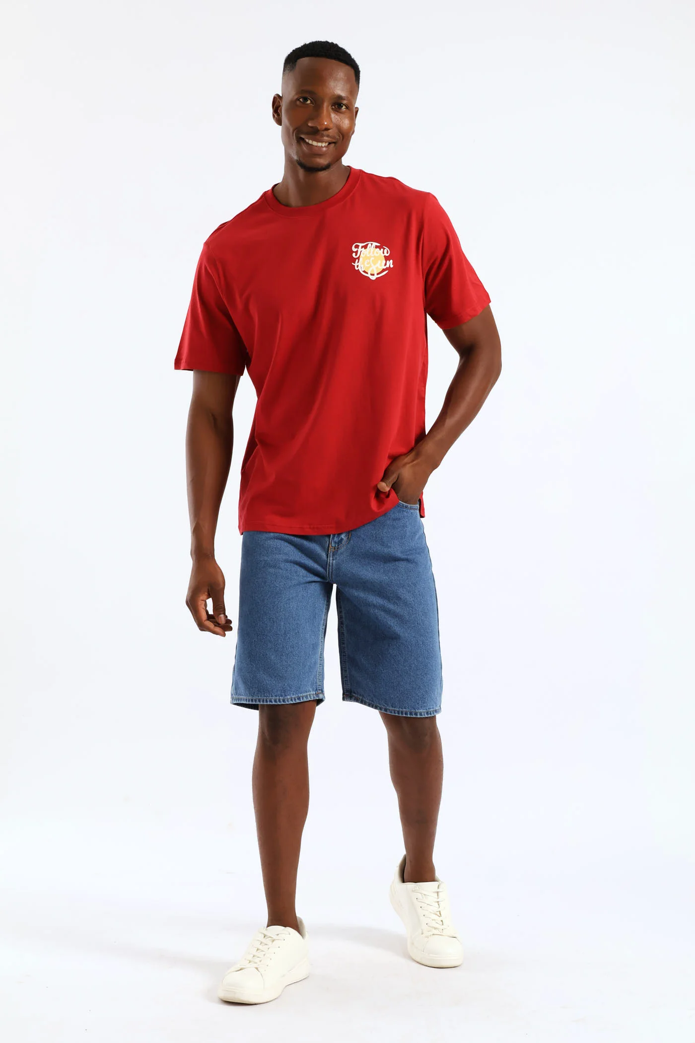 Follow The Sun Chest Print Tee - Dark Red - Image 6