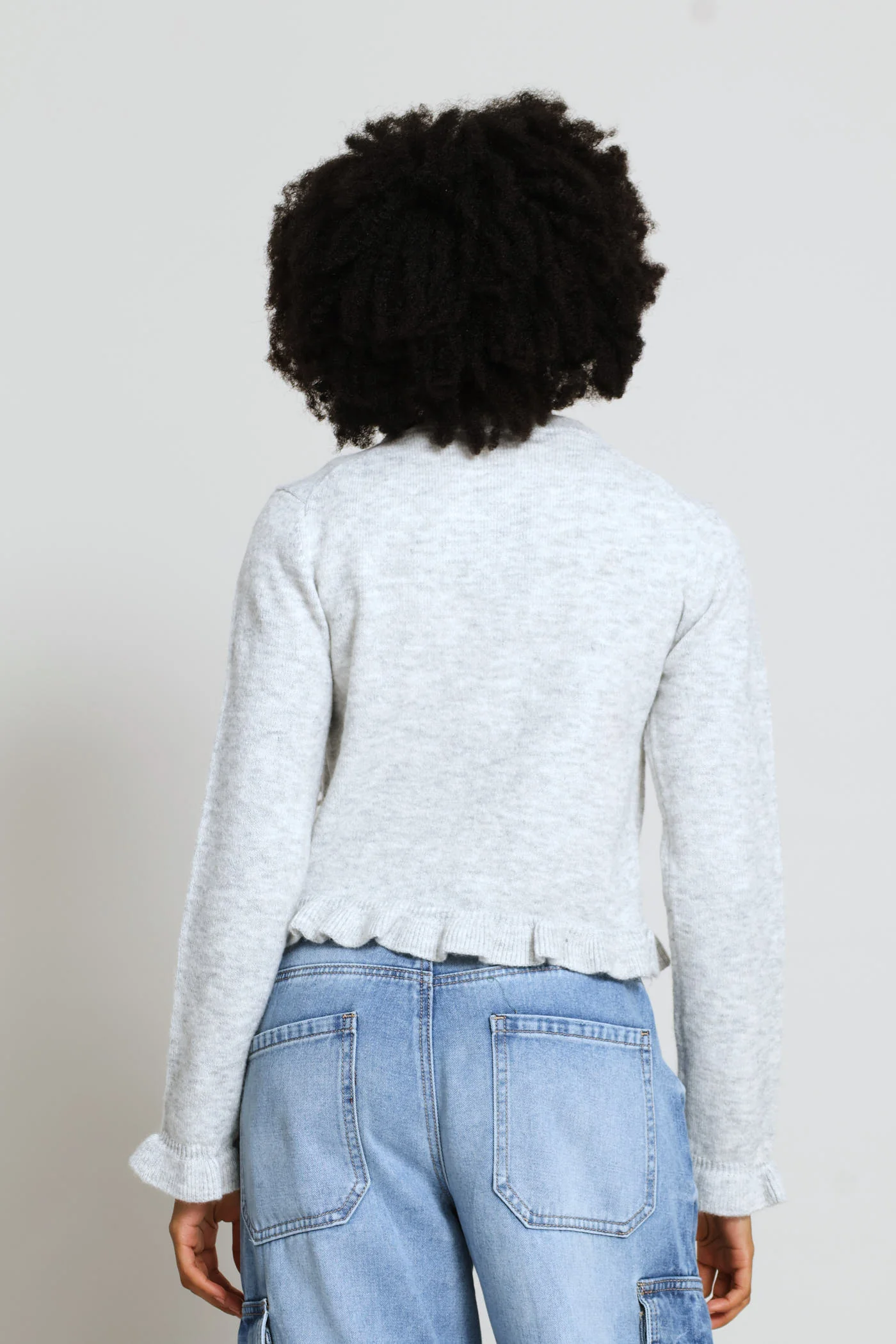 Frill & 3D Bows Crew Cardigan - Grey - Image 4