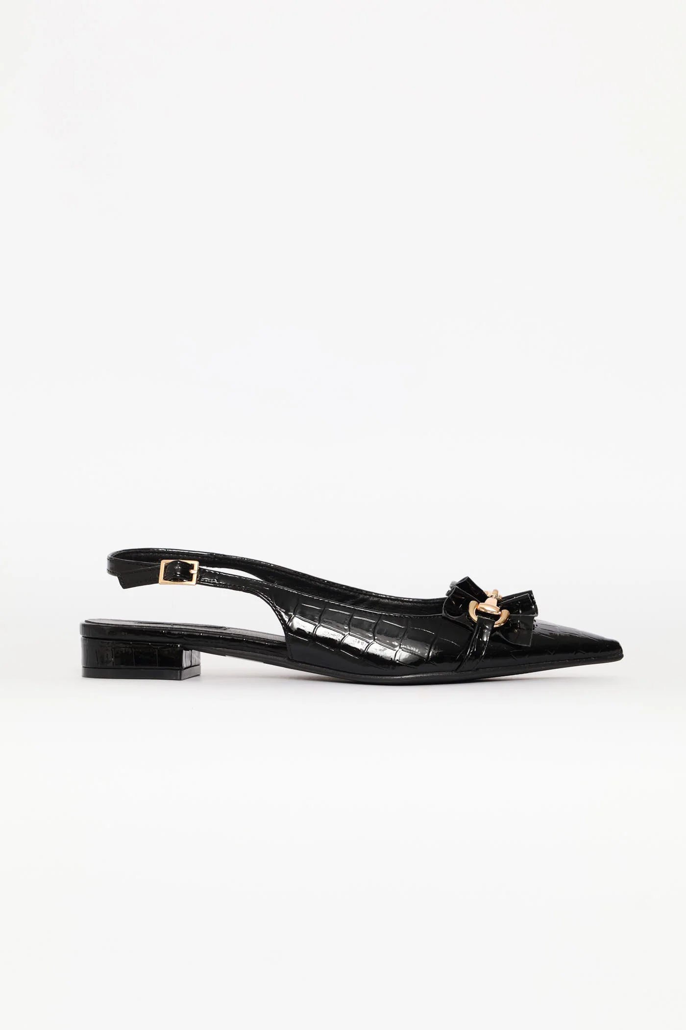 Frill & Metal Trim Slingback - Black - Image 3