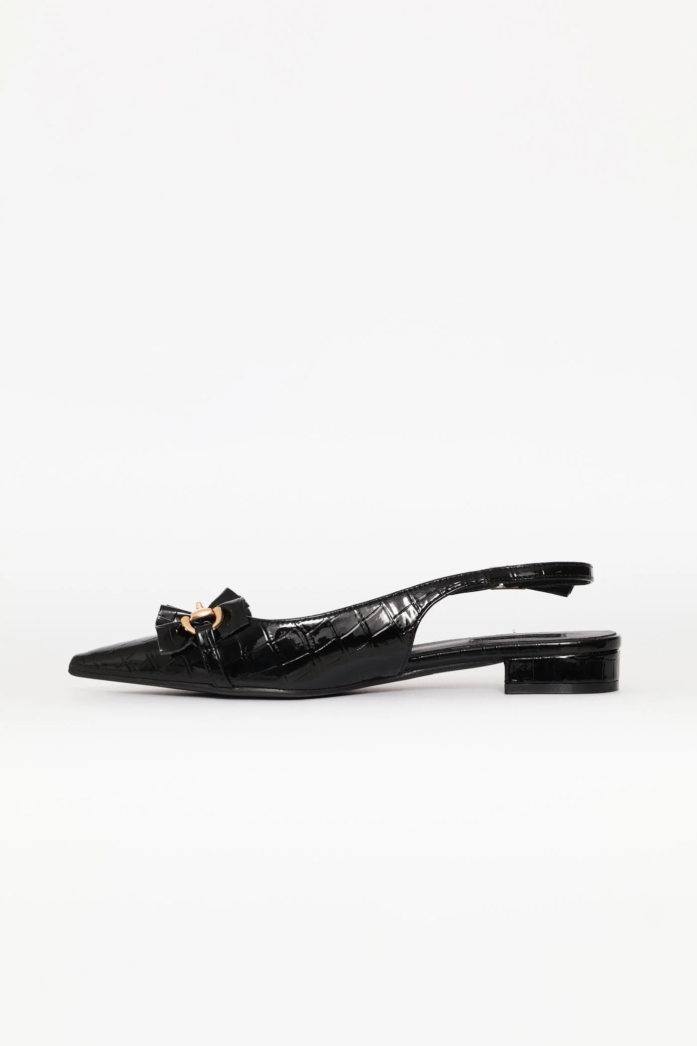 Frill & Metal Trim Slingback - Black - Image 4