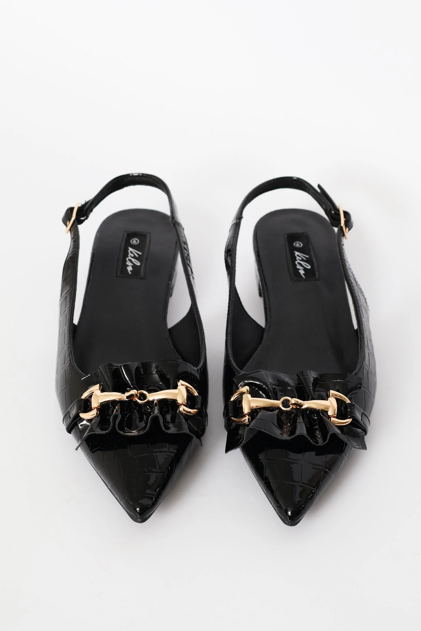 Frill & Metal Trim Slingback - Black - Image 5