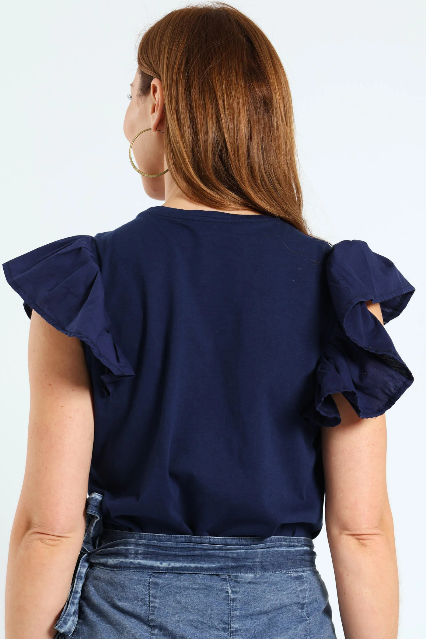 Frill Detail Boxy Combo Tee - Navy - Image 3
