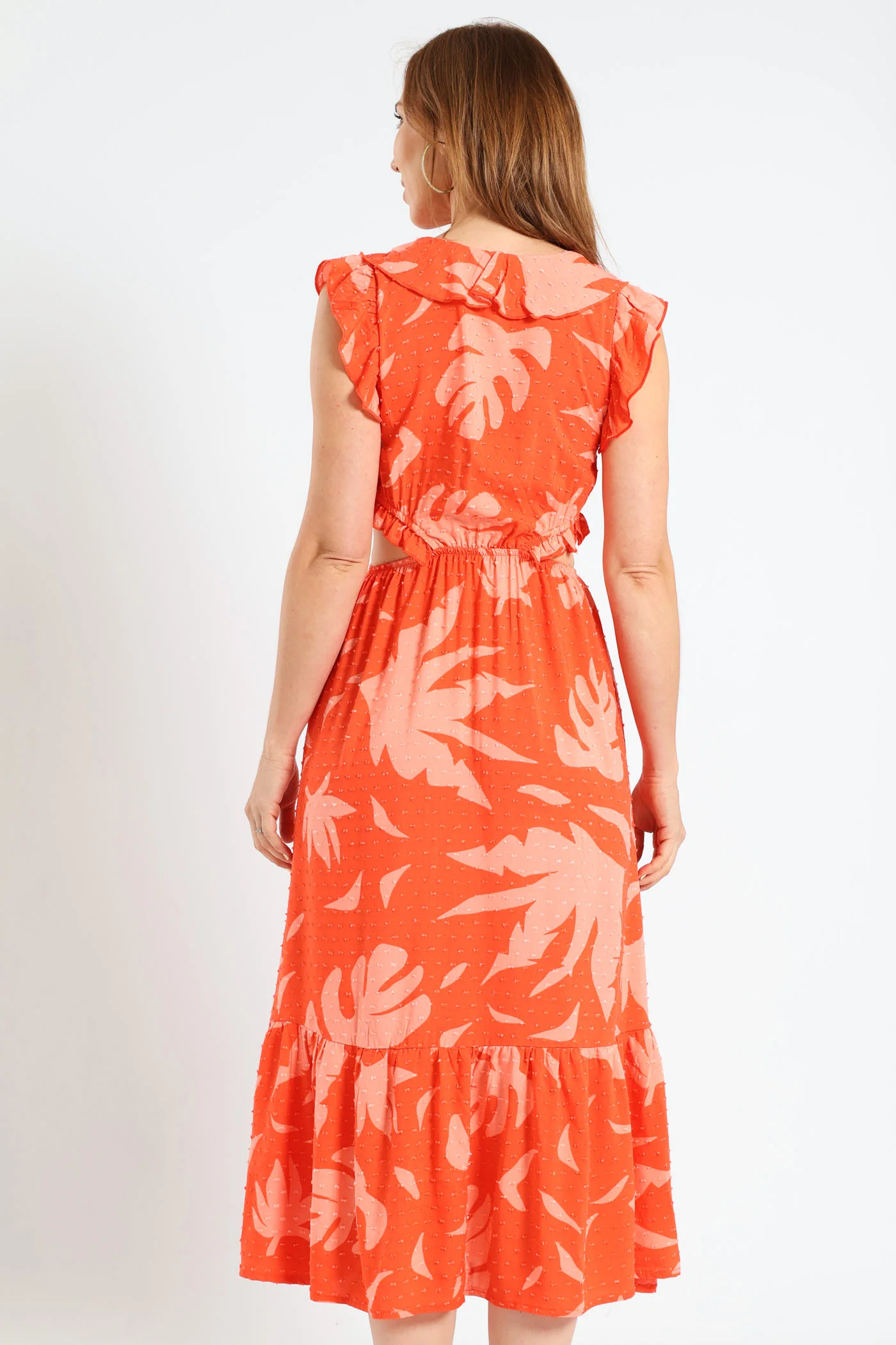Frill Detail Cut-Out Tiered Maxi Dress - Pink/Orange - Image 4