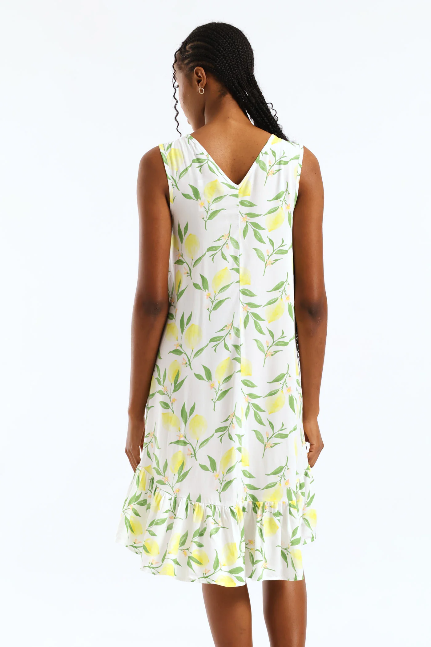 Frill Hem Hi-Lo Print Shift Mini Dress - White/Yellow - Image 2